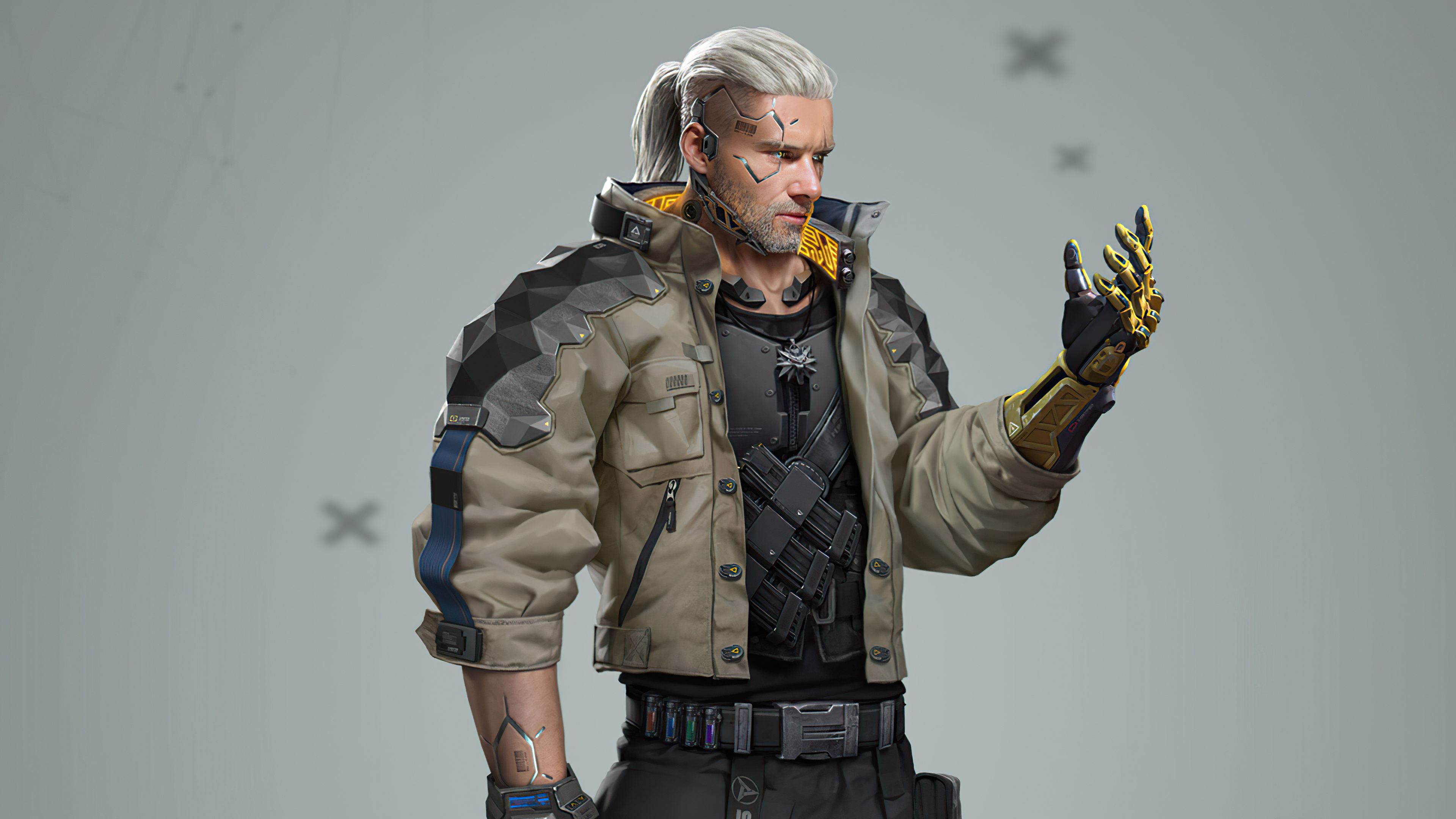 Download wallpaper 1366x768 cyberpunk 2077, the witcher, geralt of rivia,  game, tablet, laptop, 1366x768 hd background, 23345