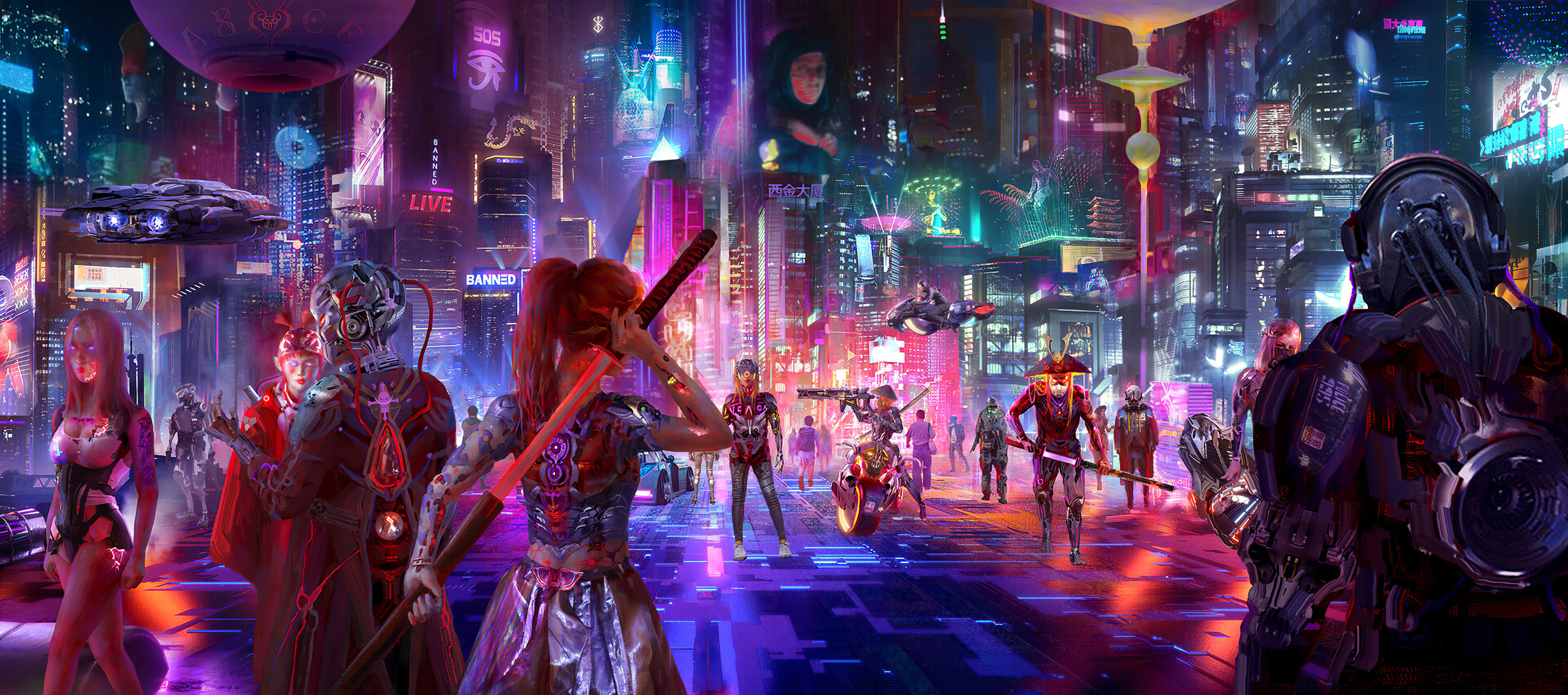 4K Wallpaper Cyberpunk City Art