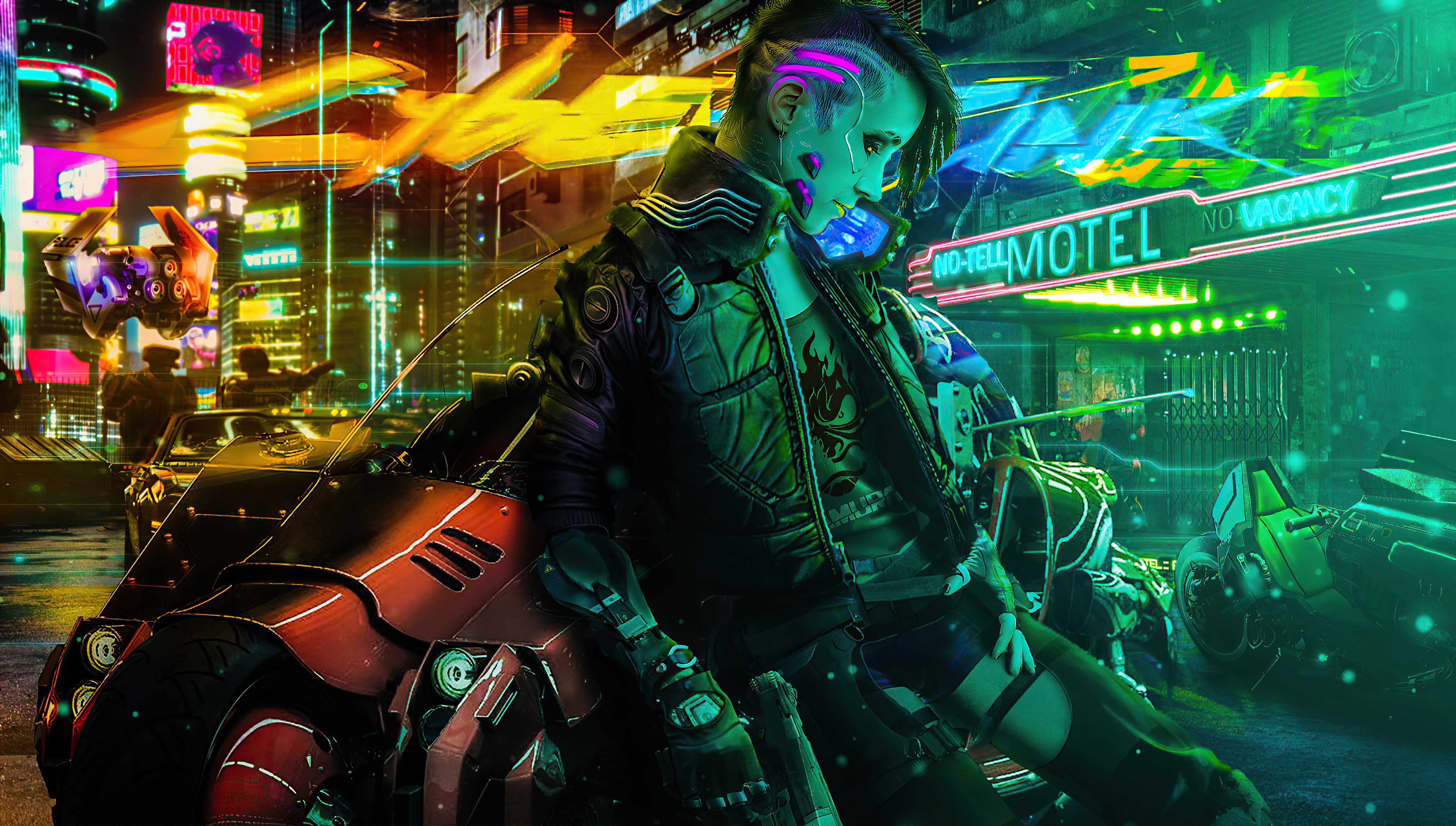 Cô gái Cyberpunk Biker 4k: Đằng sau vẻ ngoài cá tính và quyến rũ là một cô gái biker có trái tim đam mê và dám mạo hiểm. Chào đón một cô gái với phong cách cyberpunk mới lạ cùng với chiếc xe máy tinh tế, họa tiết độc đáo trên nền đen sẽ khiến bạn bị thu hút ngay từ cái nhìn đầu tiên.