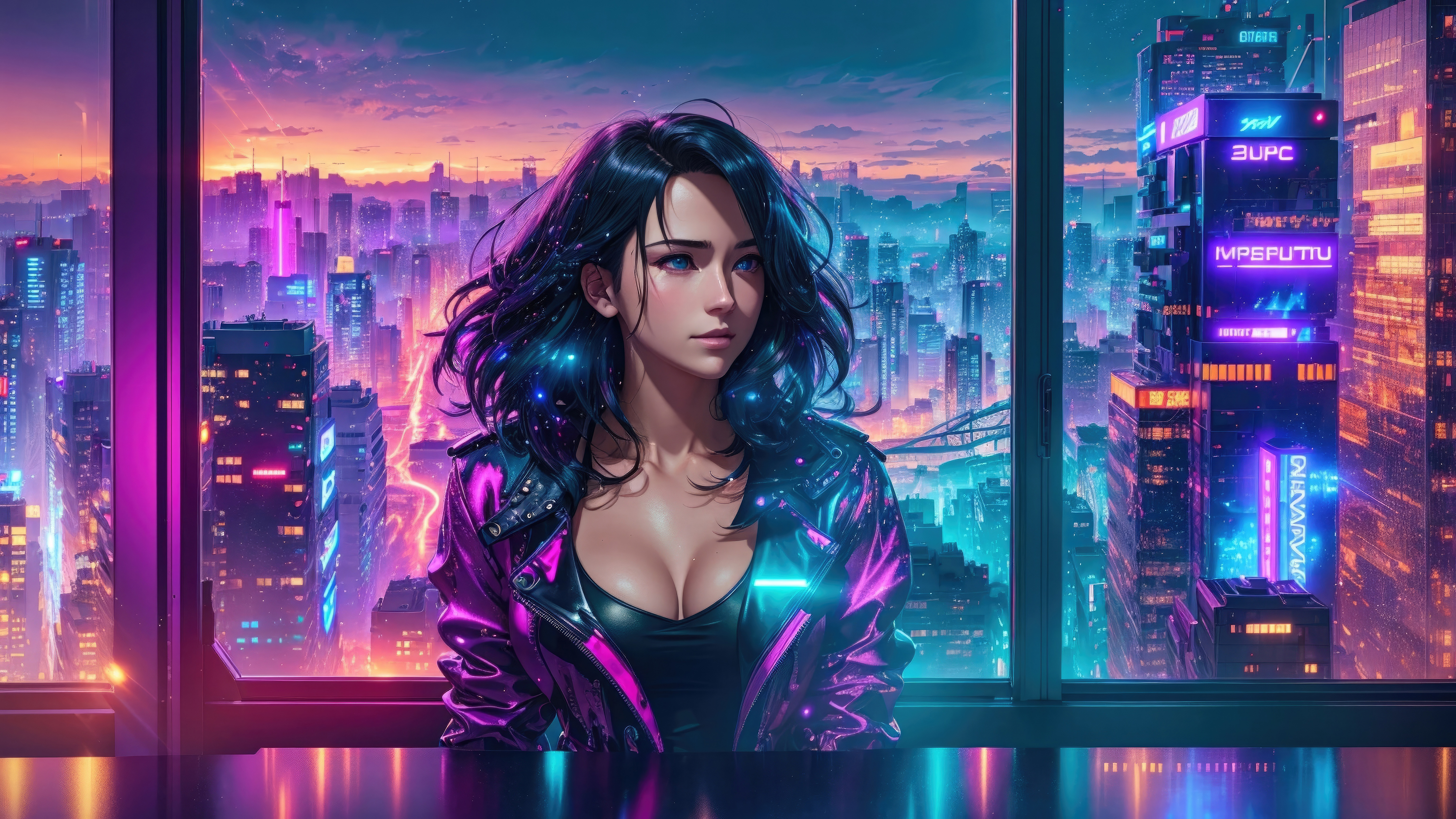 Cyberpunk Girl Gazing Into The Neon Abyss Of Tomorrow Wallpaper,HD