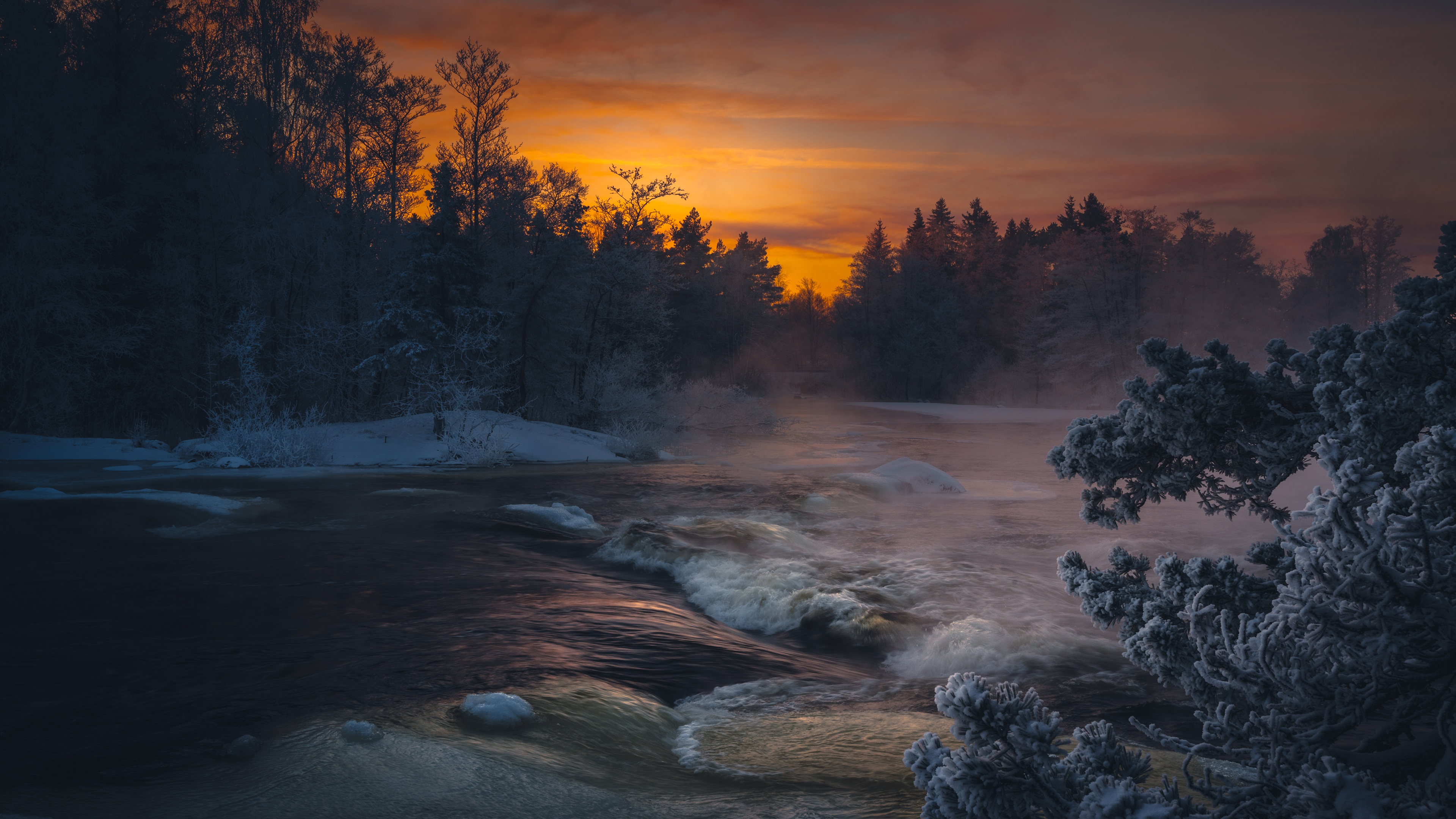 Dark Winter Lake Sunlight 4k, HD Nature, 4k Wallpapers, Images