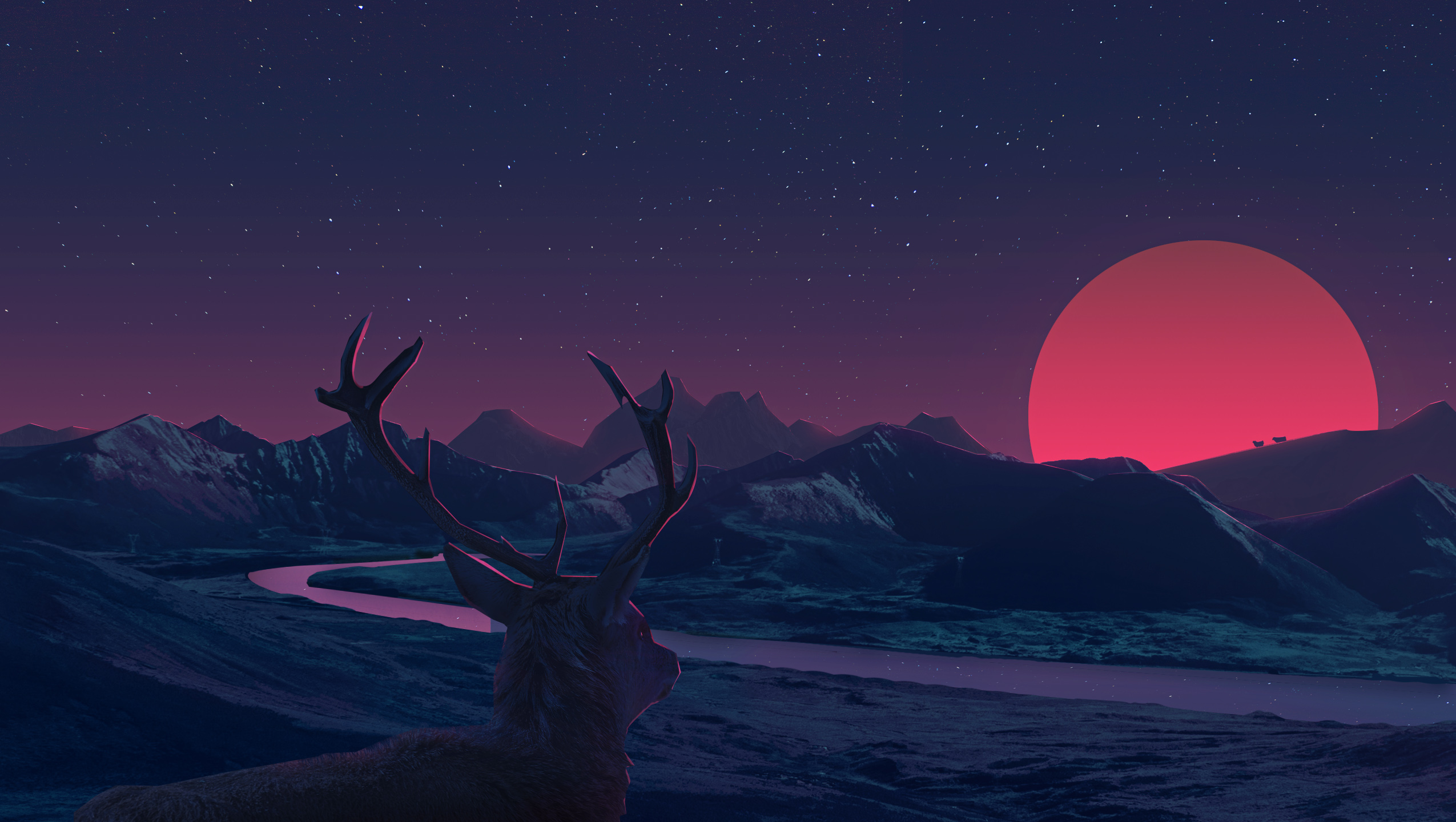1920x1080 Deer Landscape Manipulation Mountains Sun Rising Laptop Full HD  1080P HD 4k Wallpapers, Images, Backgrounds, Photos and Pictures