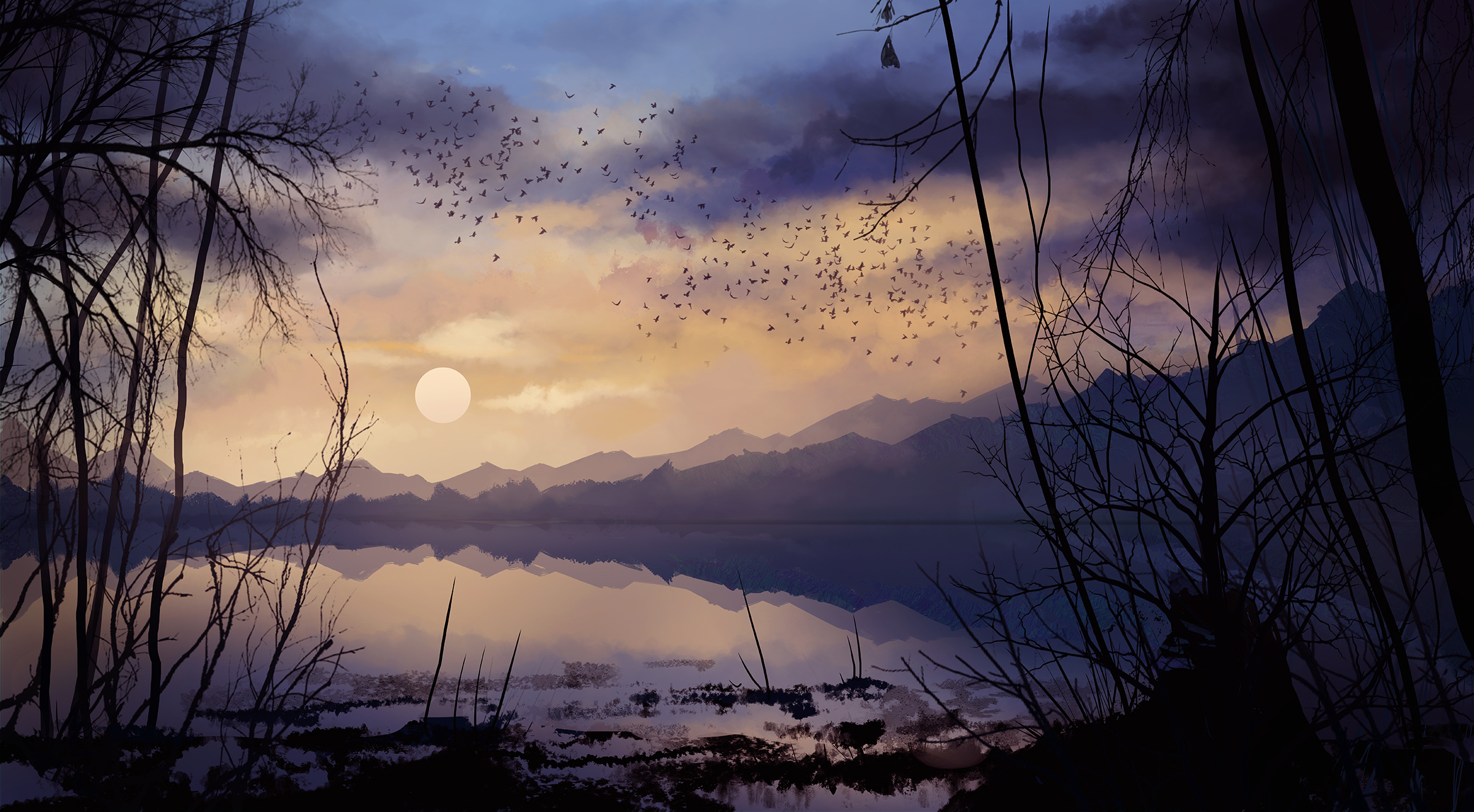 Digital Painting Lake Landscape Nature