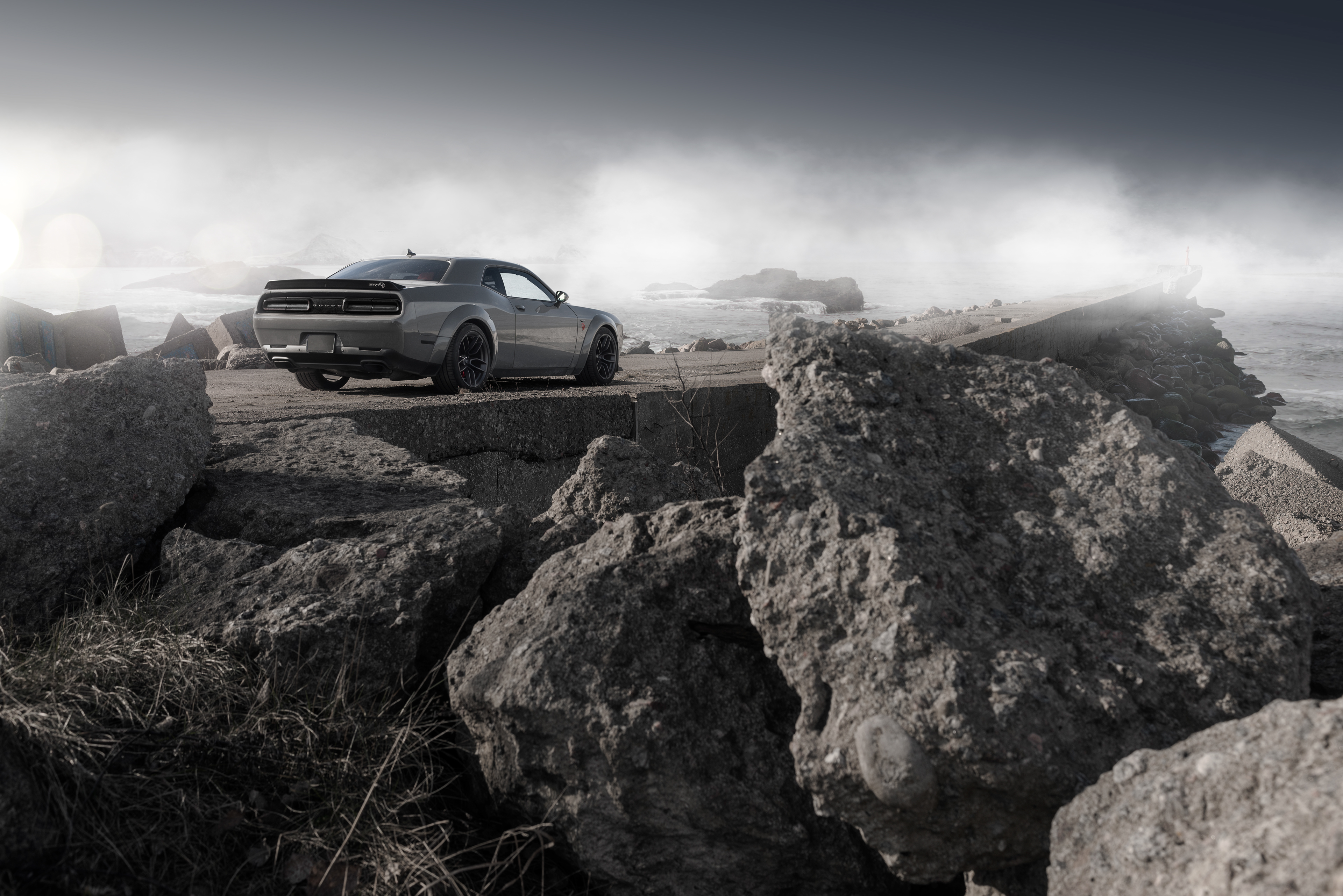 Road to ruin. Dodge Challenger обои 2560 х 1440. Dodge Challenger Demon 2019 Gray. Додж в горах серый.