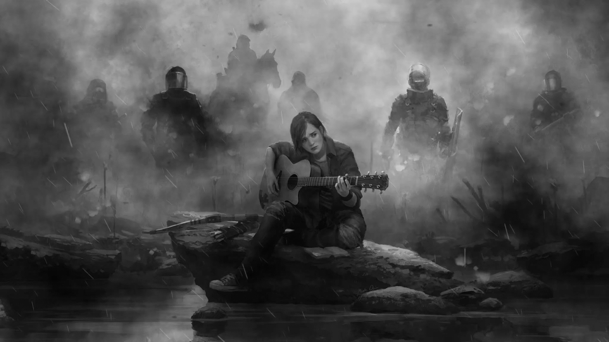 Ellie The Last Of Us Part 2 Guitar Monochrome Hd Games 4k Wallpapers Images Backgrounds Photos And Pictures