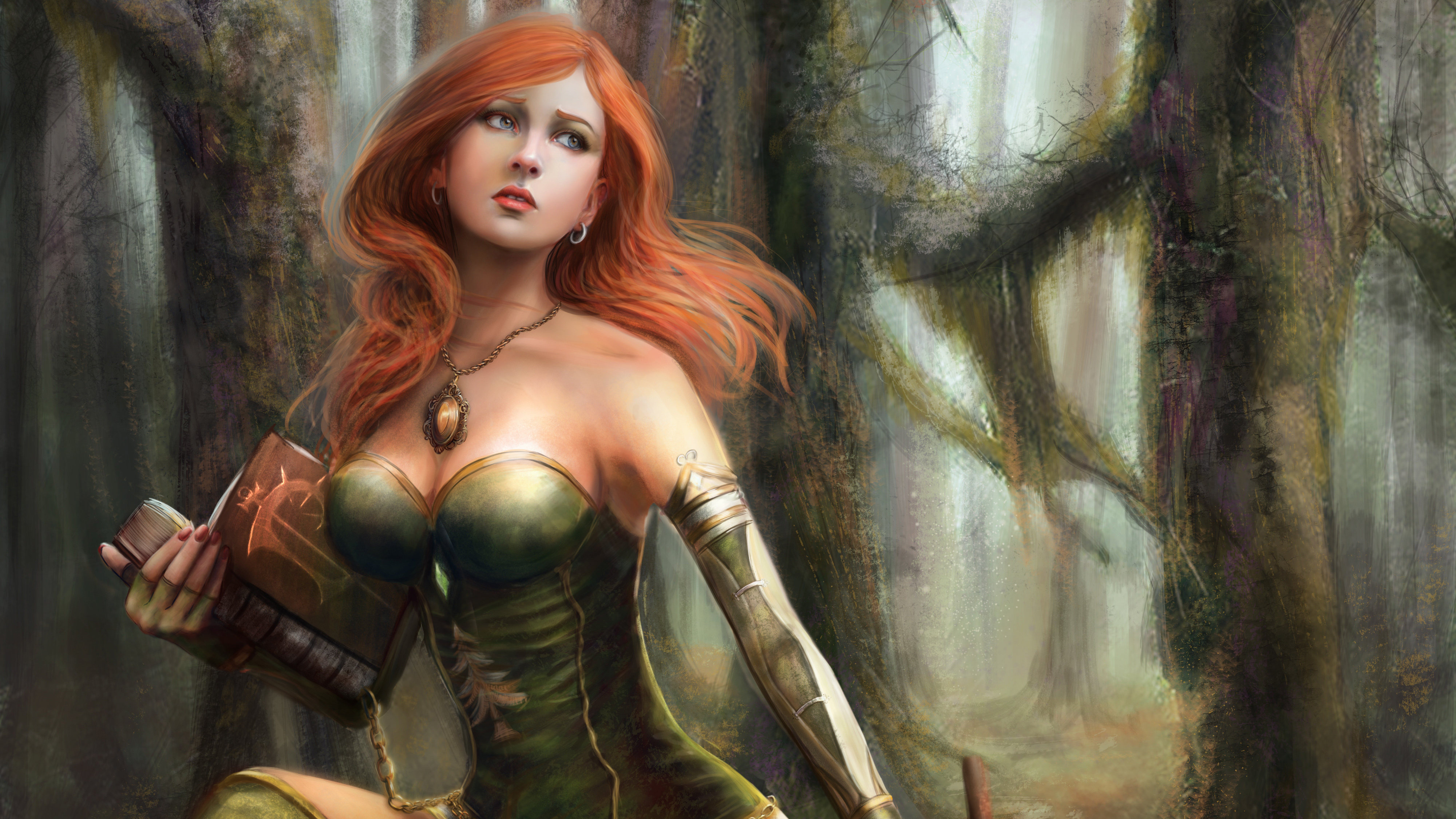 Fantasy Red Head Girl With Book Wallpaper HD Fantasy Girls Wallpapers 