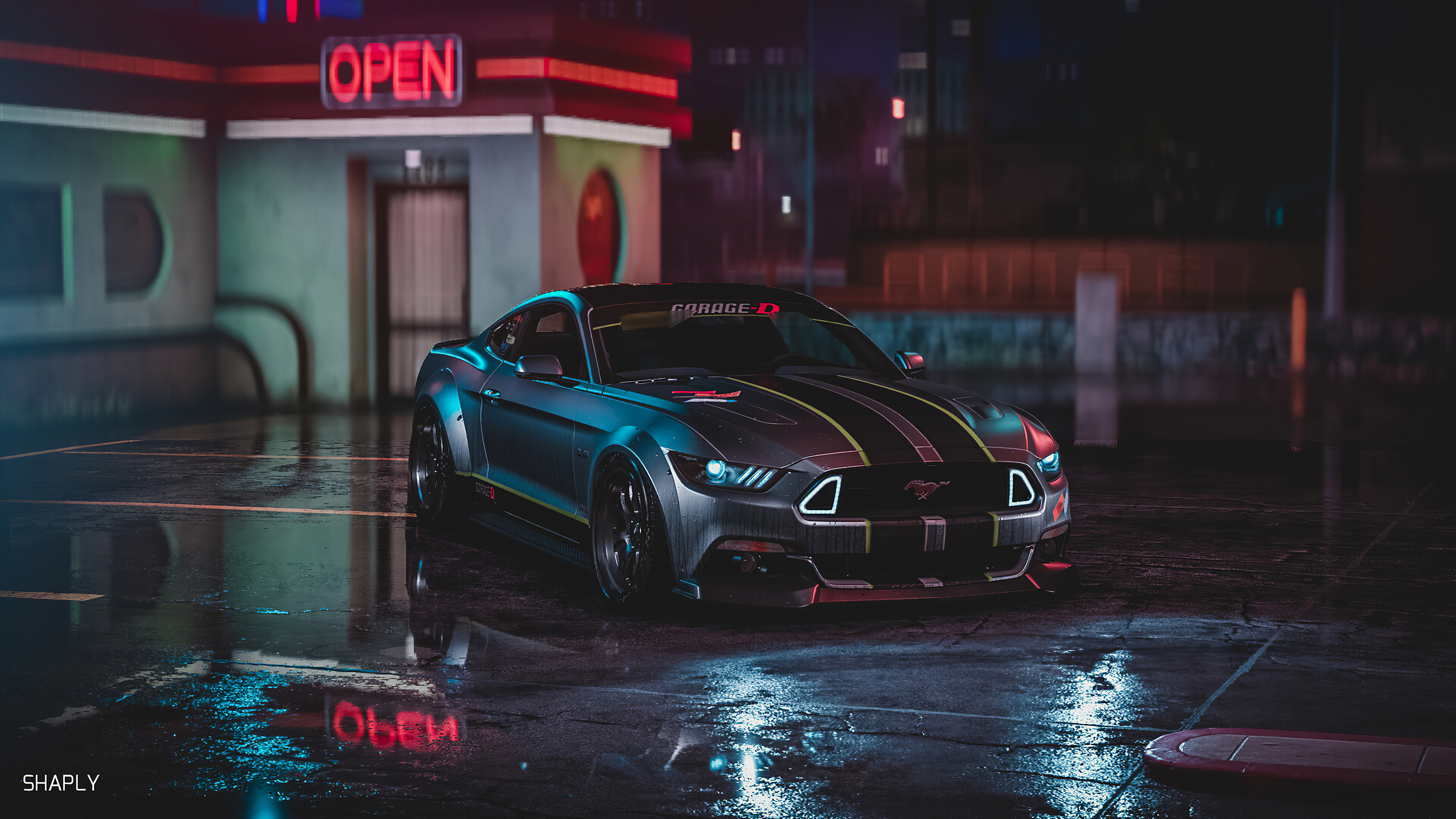 Ford Mustang Gt Neon Harmony 4k