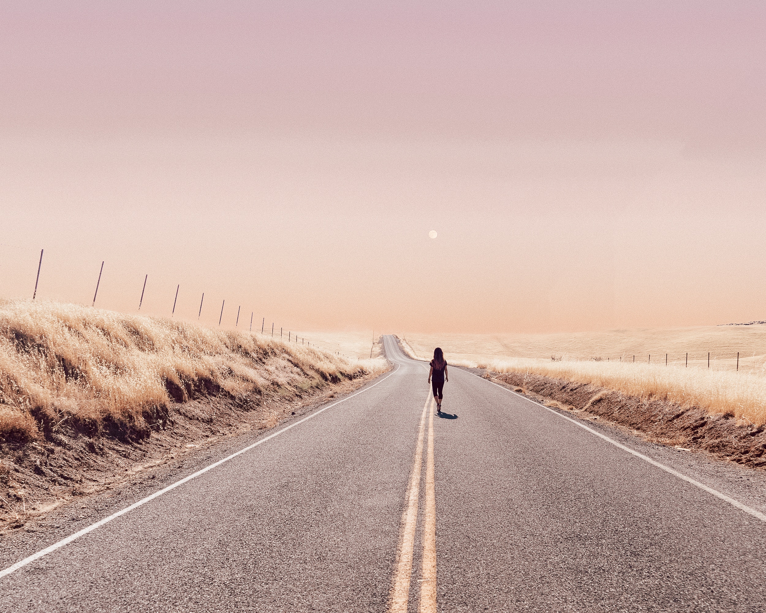 Girl Walking Alone On Road