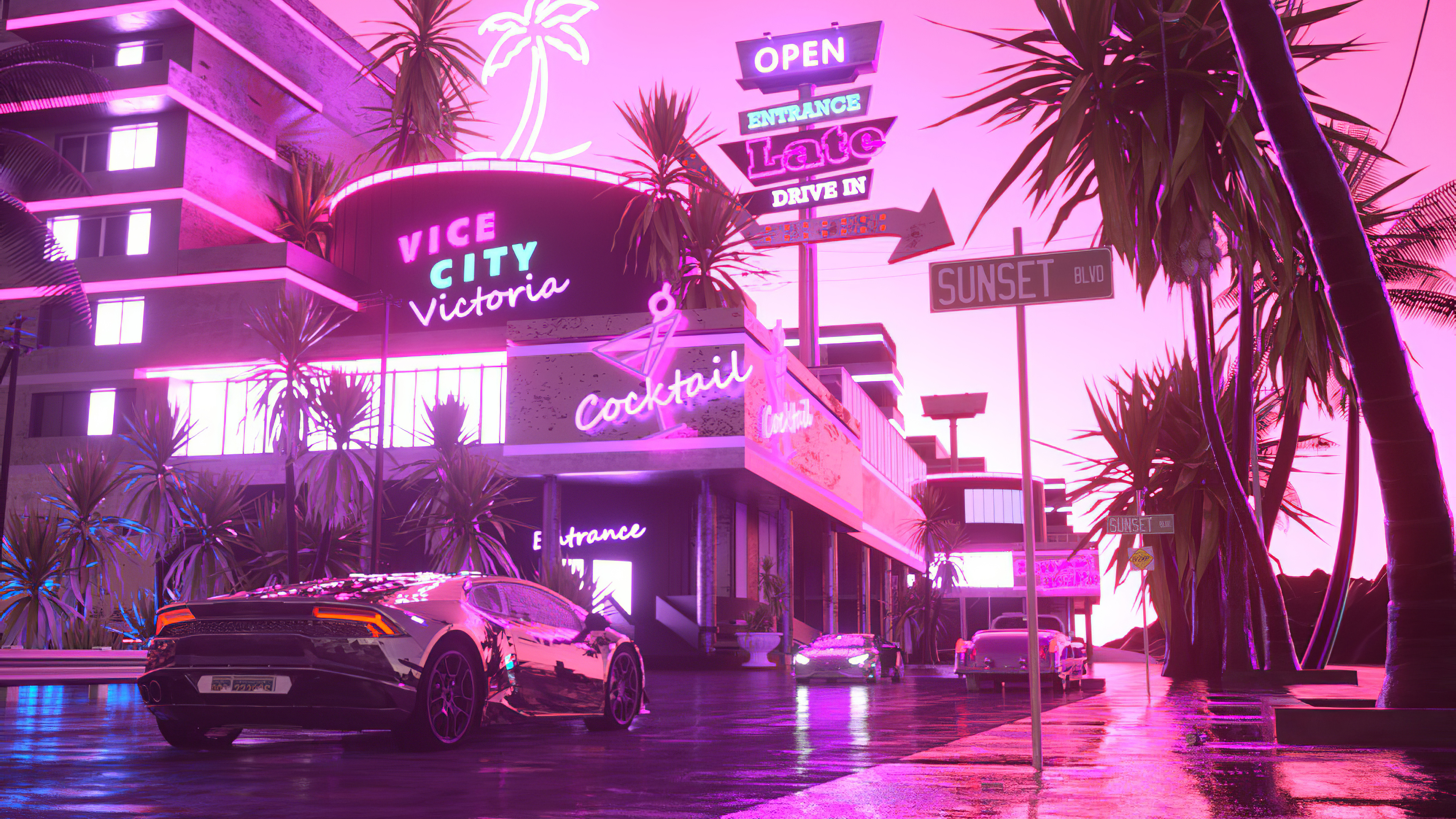 Lamborghini Victoria In Pink City 4k, HD Artist, 4k Wallpapers, Images
