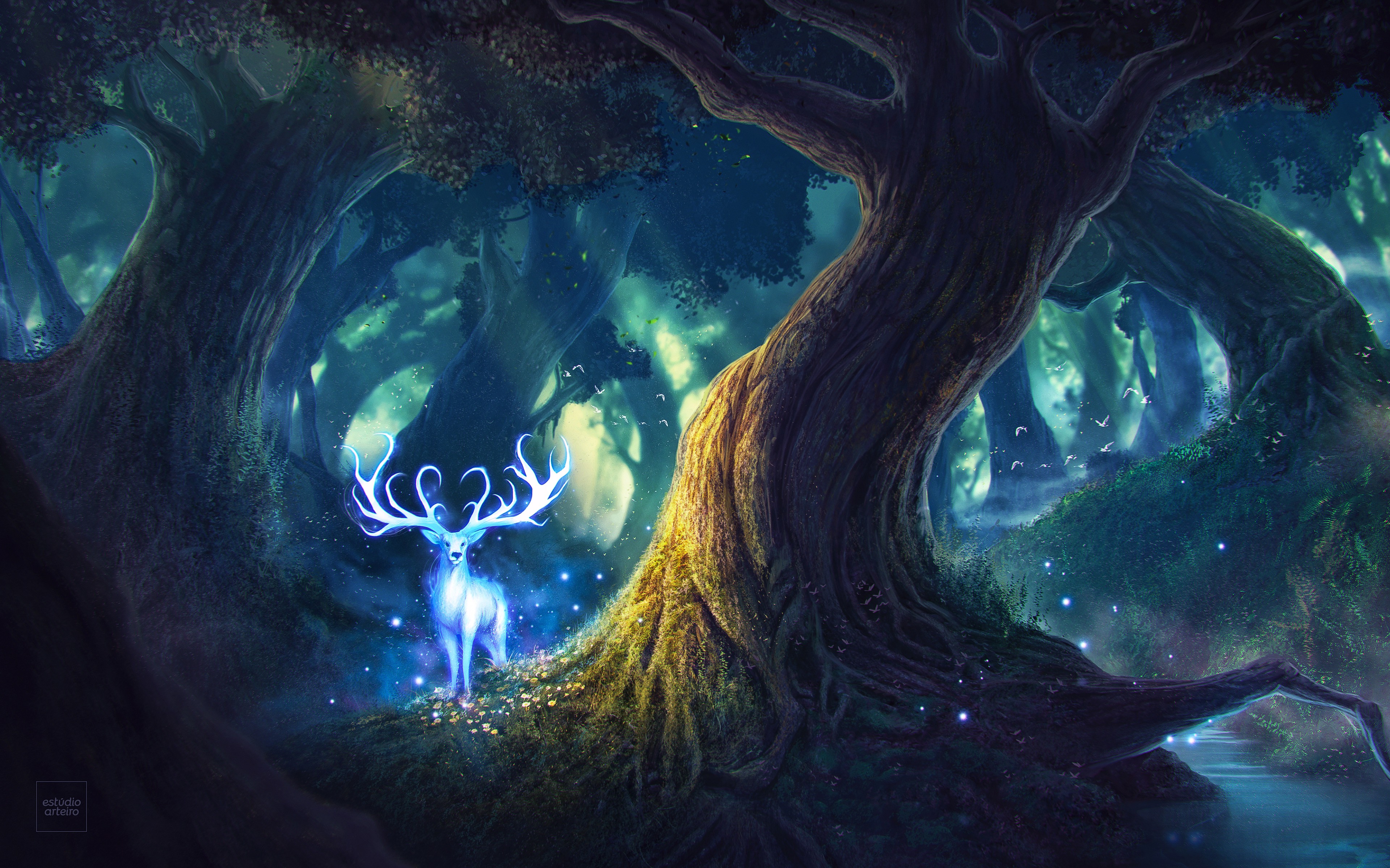 Magic Forest Fantasy Deer Hd Artist 4k Wallpapers Images Backgrounds Photos And Pictures