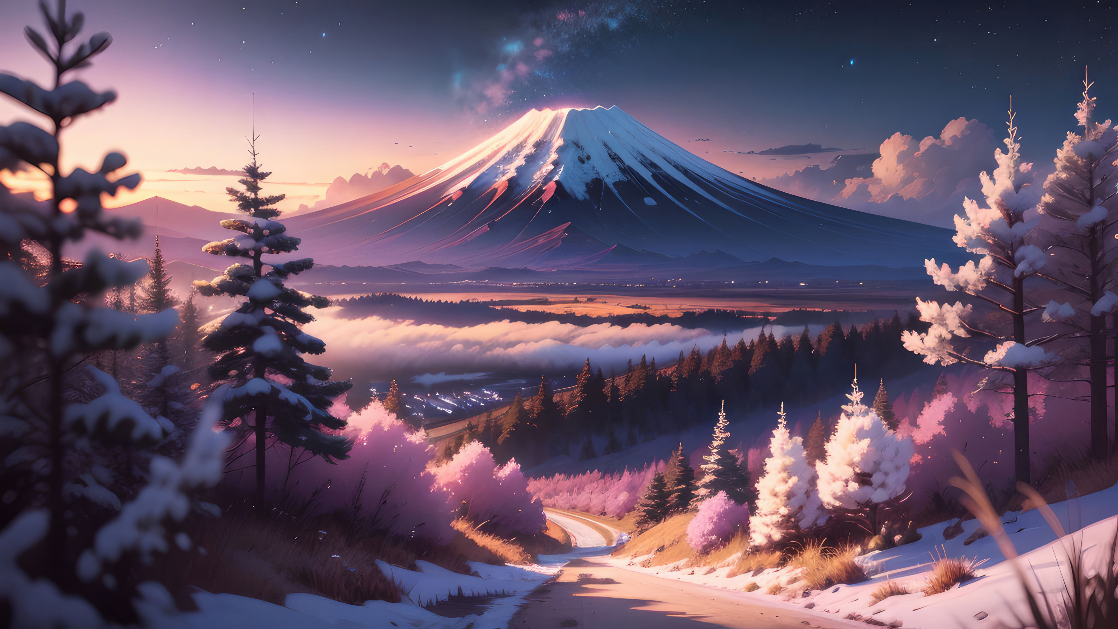 Yellow haired pink dressed anime character and Mt. Fuji HD wallpaper |  Wallpaper Flare