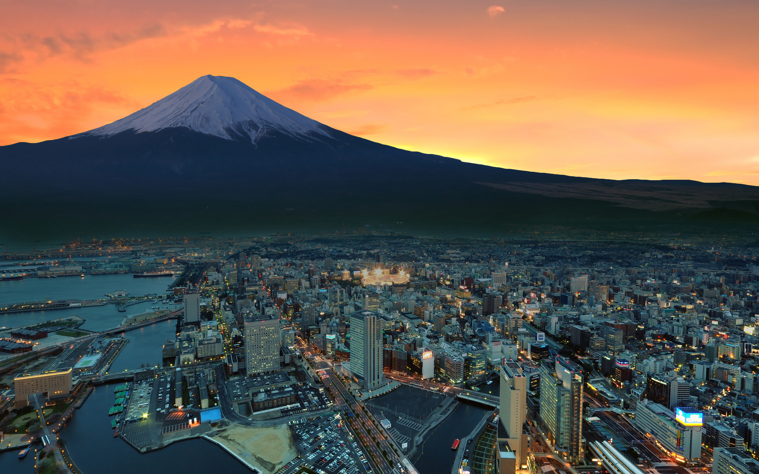 3840x2400 Mount Fuji Snowy Peak Japan Sunset City 4K ,HD 4k Wallpapers ...