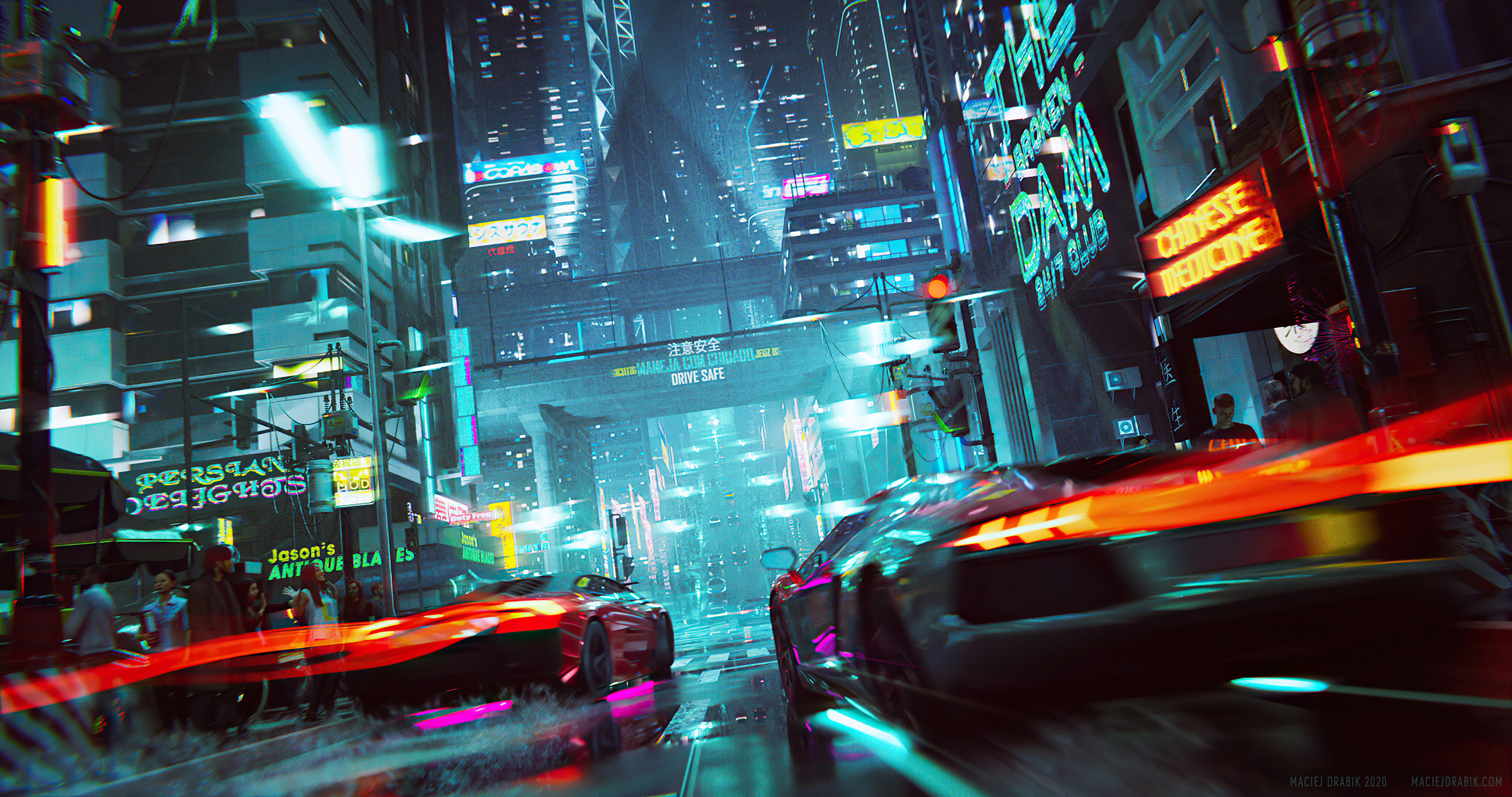 3840x2400 Cyberpunk Street Neon Night Lights 4k 4K ,HD 4k Wallpapers,Images, Backgrounds,Photos and Pictures