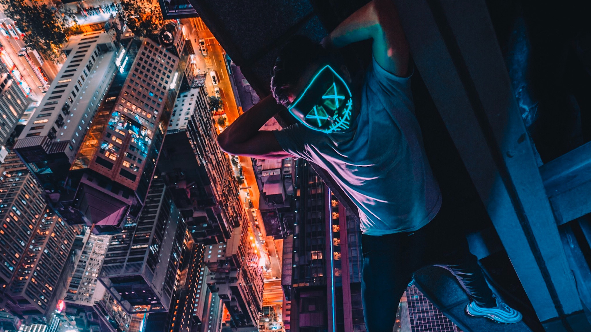 Neon Mask Guy Upside Down, HD Artist, 4k Wallpapers, Images