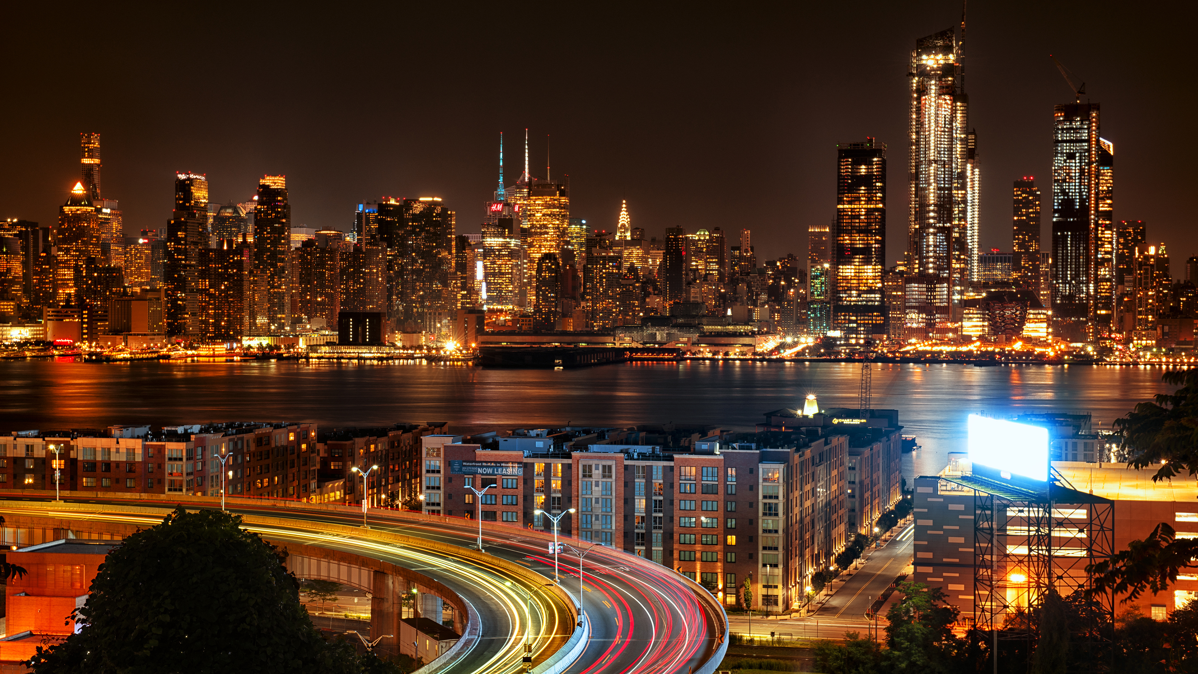 York City View From New Jersey 4k At Night poster Art & Collectibles