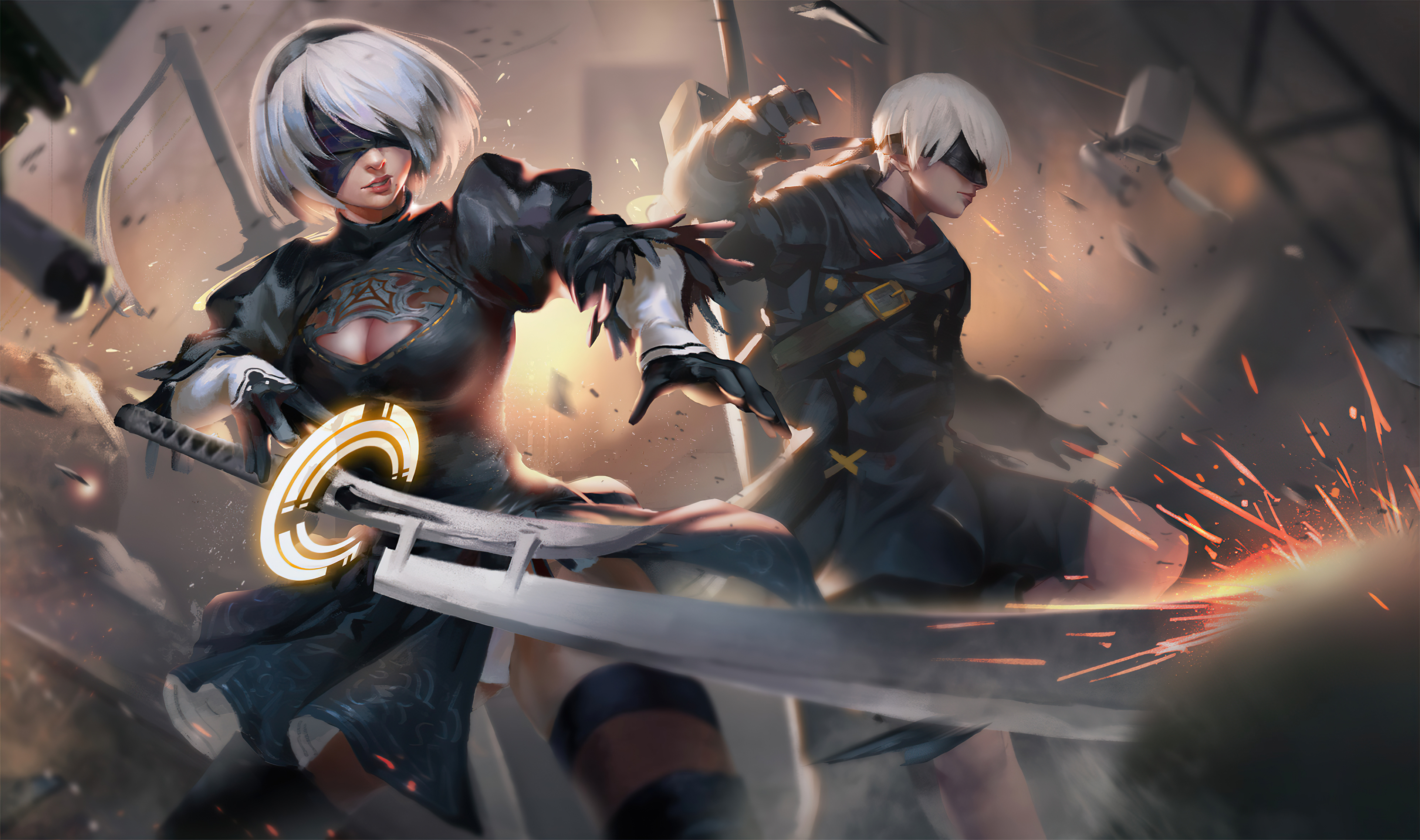 NieR:Automata Anime 2B and 9s 4K Wallpaper iPhone HD Phone #2520i