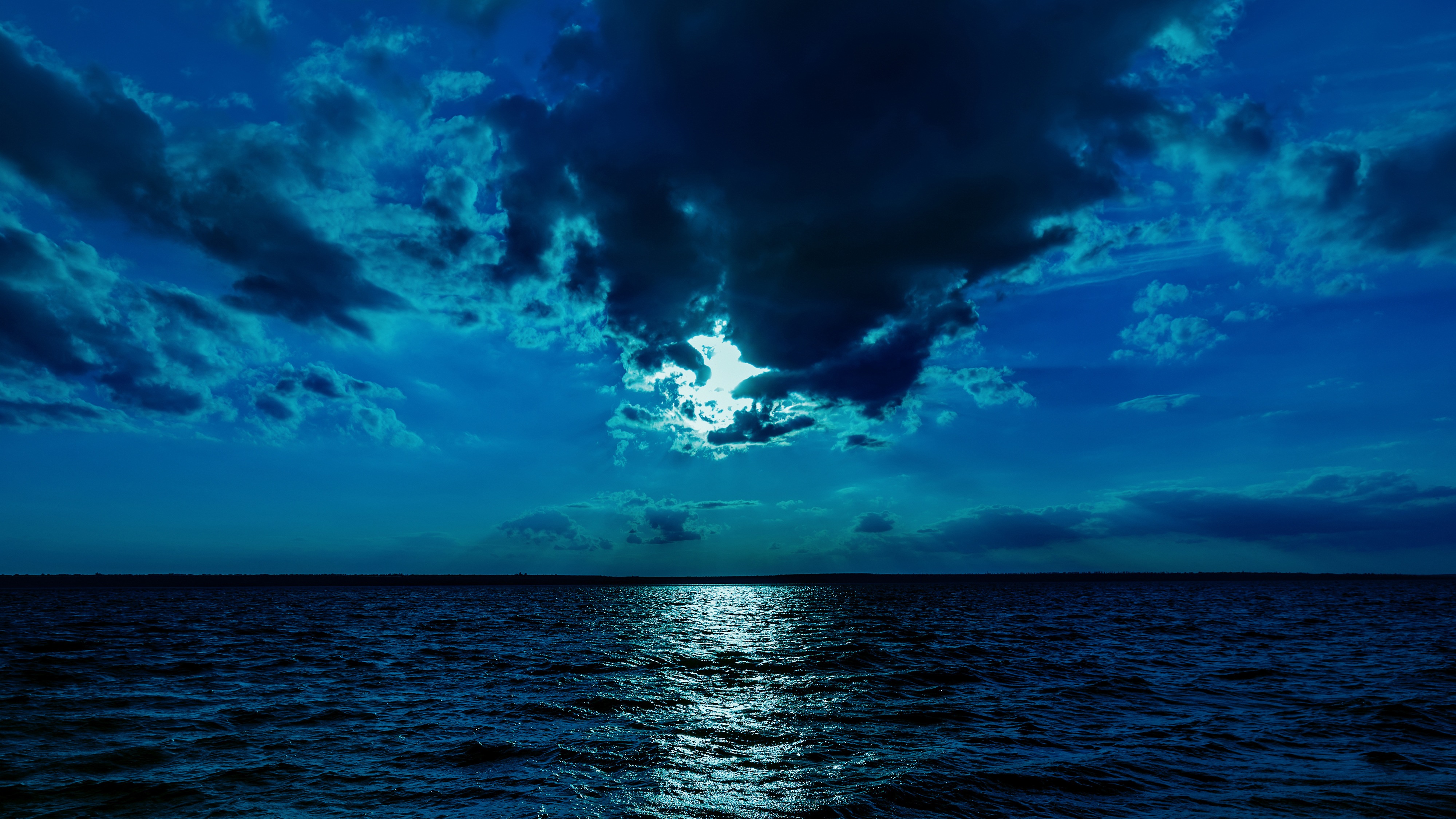 Night Moon Sea Sky Blue 4K, Hd Nature, 4K Wallpapers, Images