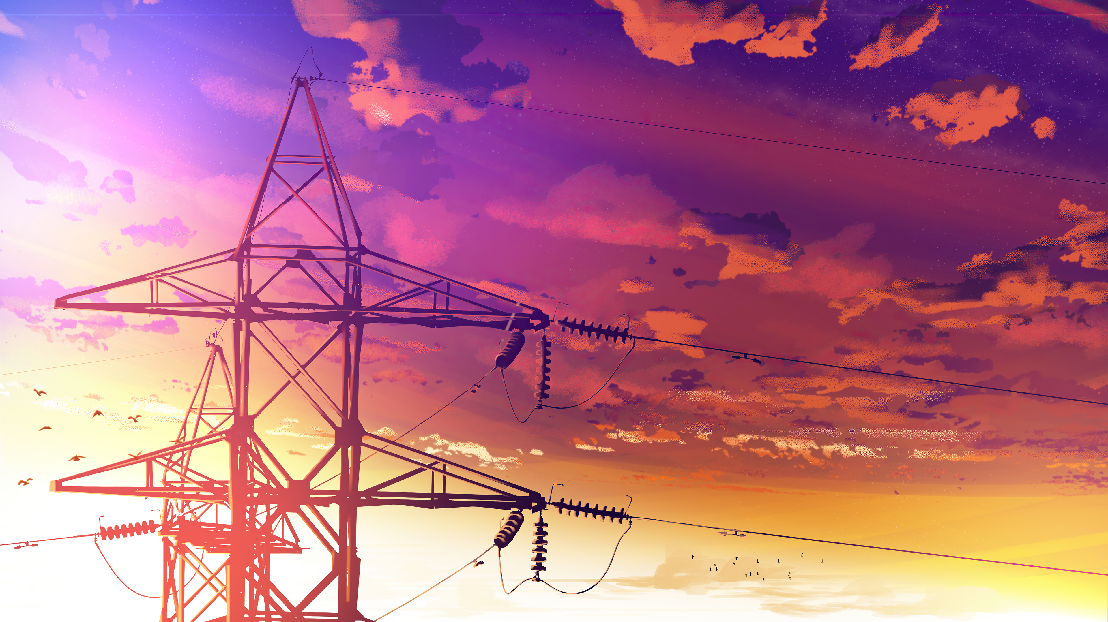 Powerlines Anime Scenery 4k, HD Anime, 4k Wallpapers, Images