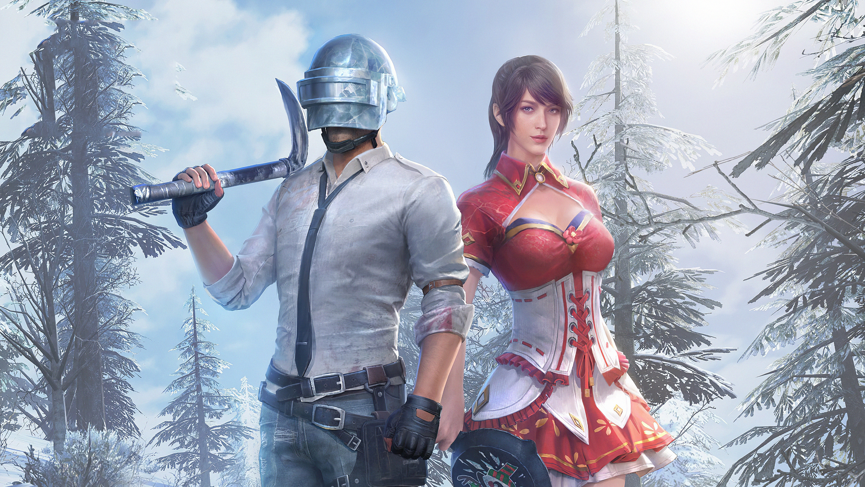 Pubg Helmet Guy With Girl, HD Games, 4k Wallpapers, Images, Backgrounds