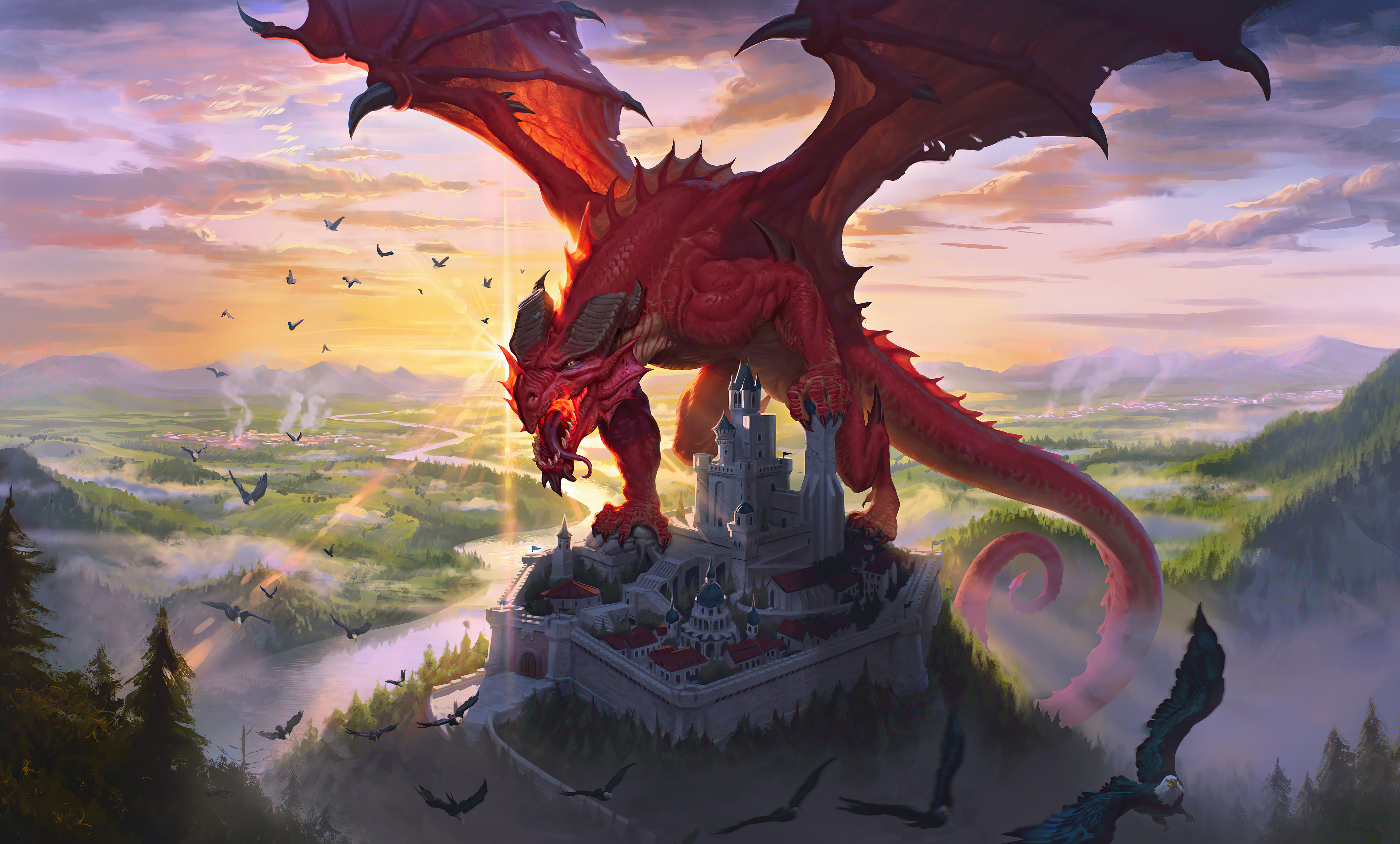 Red Dragon At Castle, HD Artist, 4k Wallpapers, Images, Backgrounds, Photos  and Pictures