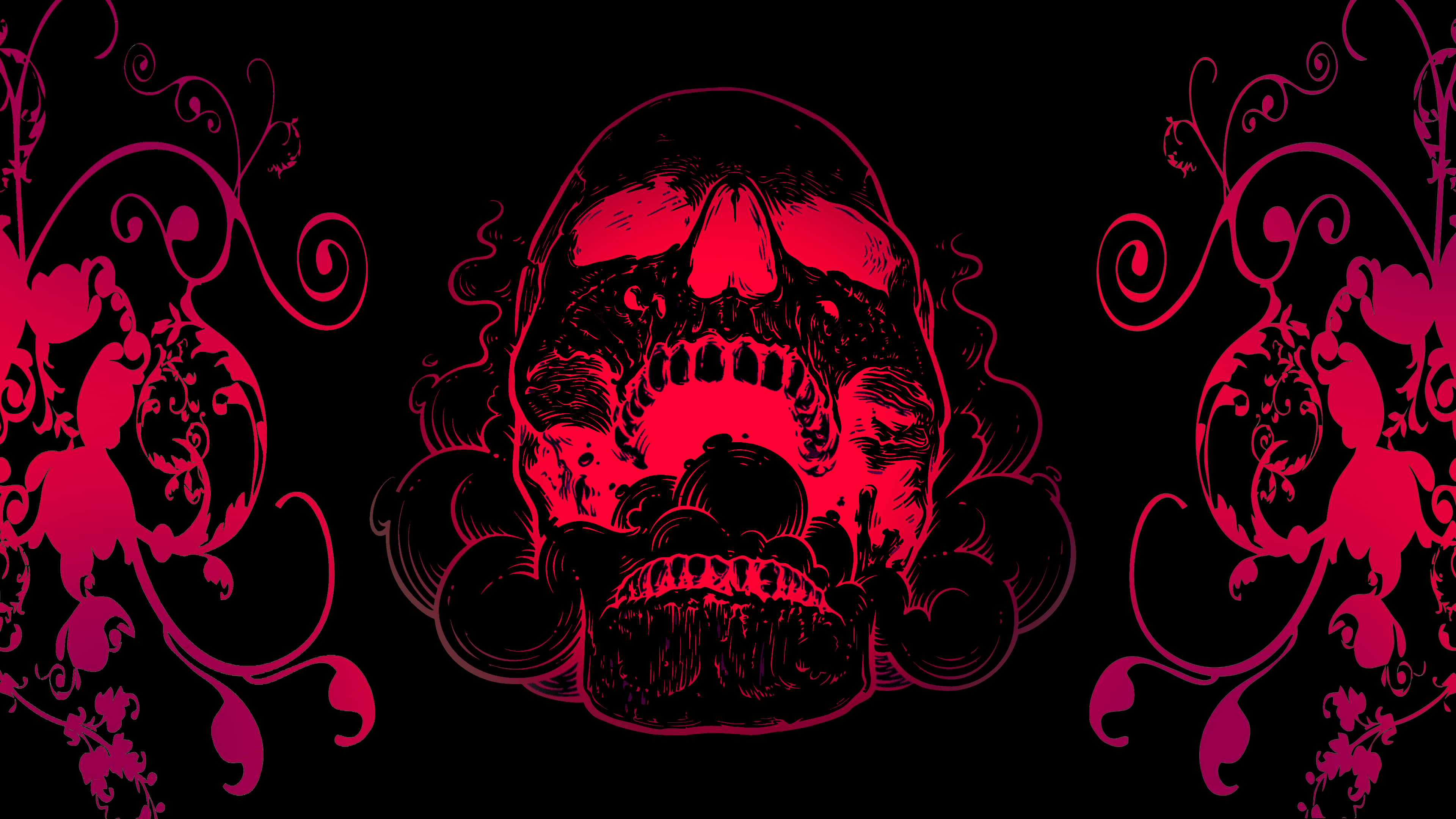 2560x1024 Red Skull Flowers Black Background 4k 2560x1024 Resolution HD