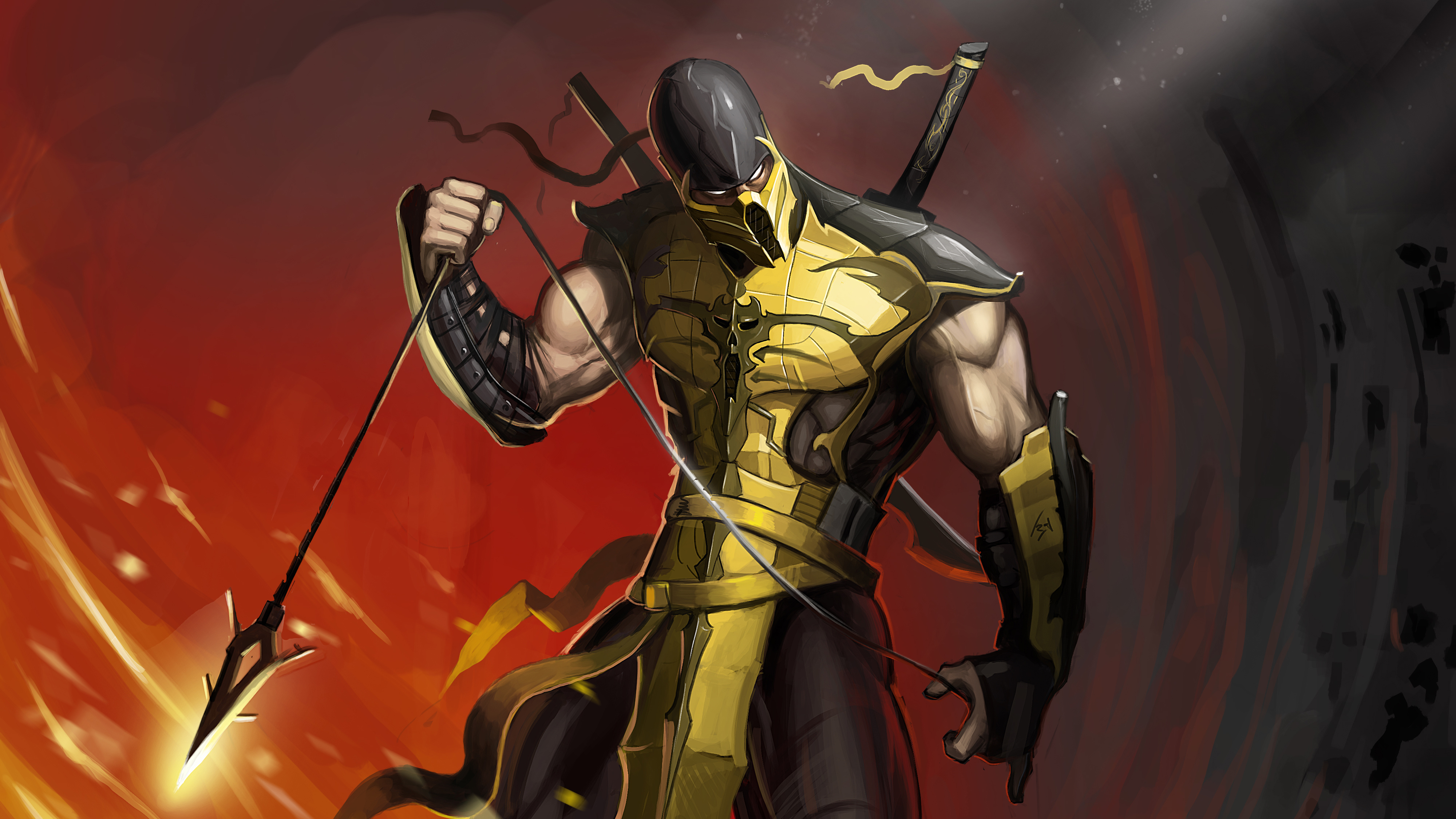 Download wallpapers and images scorpion, ninja, mortal kombat, fire, stand  for the desktop in resolution 480x960
