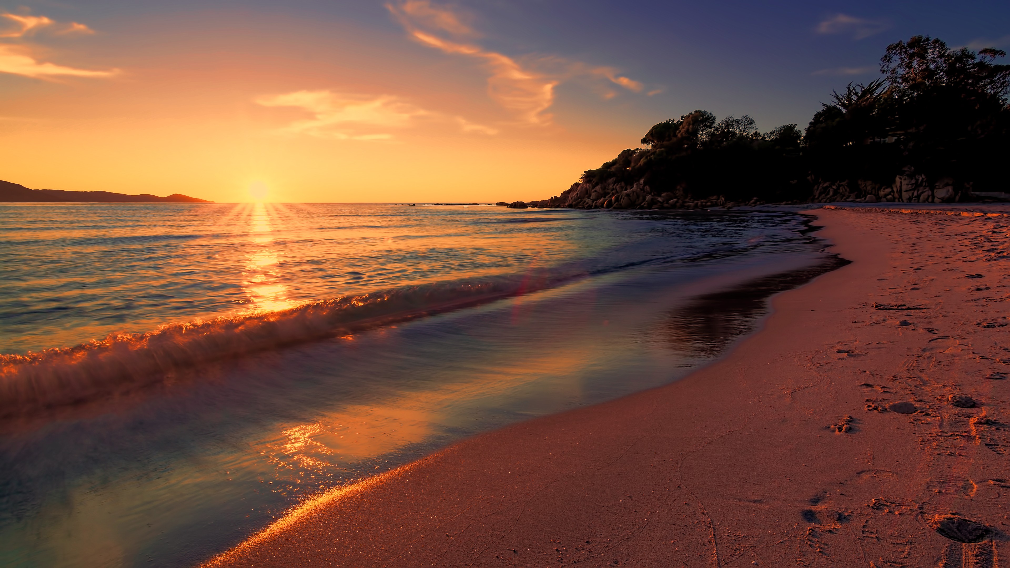Sea Sunset Beach Sunlight Long Exposure 4k Wallpaperhd Nature