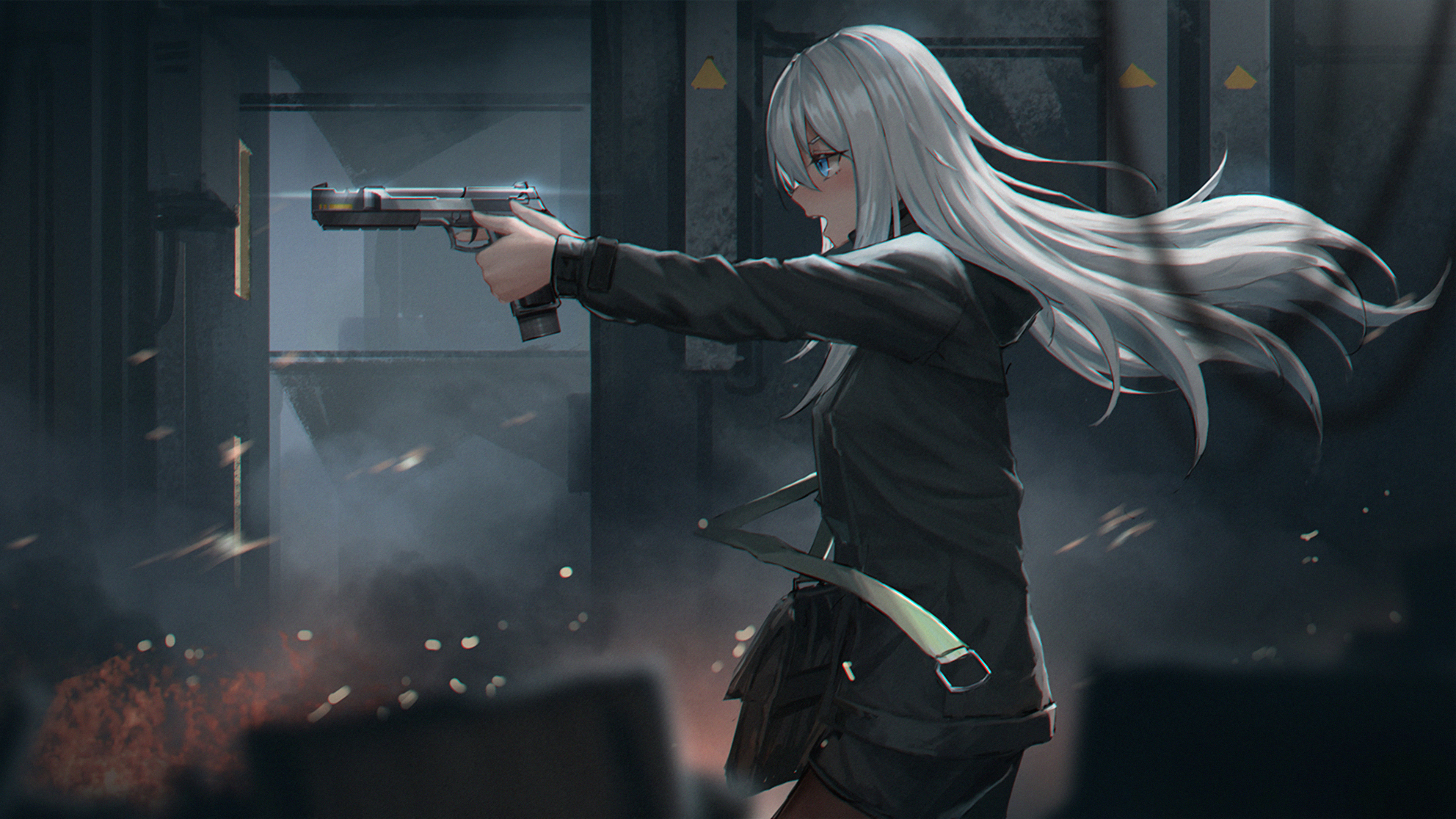 cute anime girl with a shotgun holding a demon up by the neck, HD, anime  style : r/bluewillow
