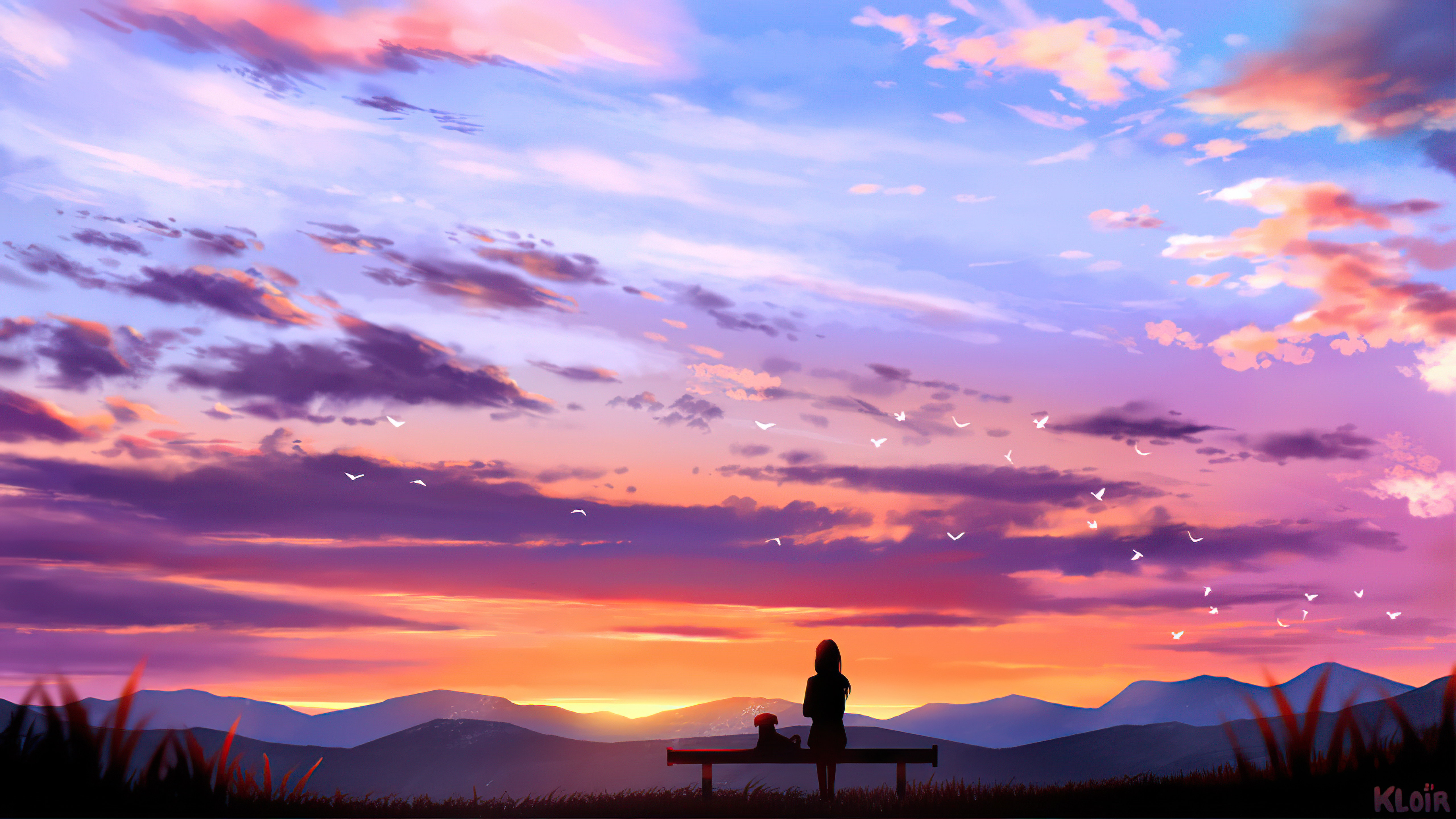 Sitting With Dog On Bench Looking At Sunset, HD Anime, 4k Wallpapers,  Images, Backgrounds, Photos and Pictures