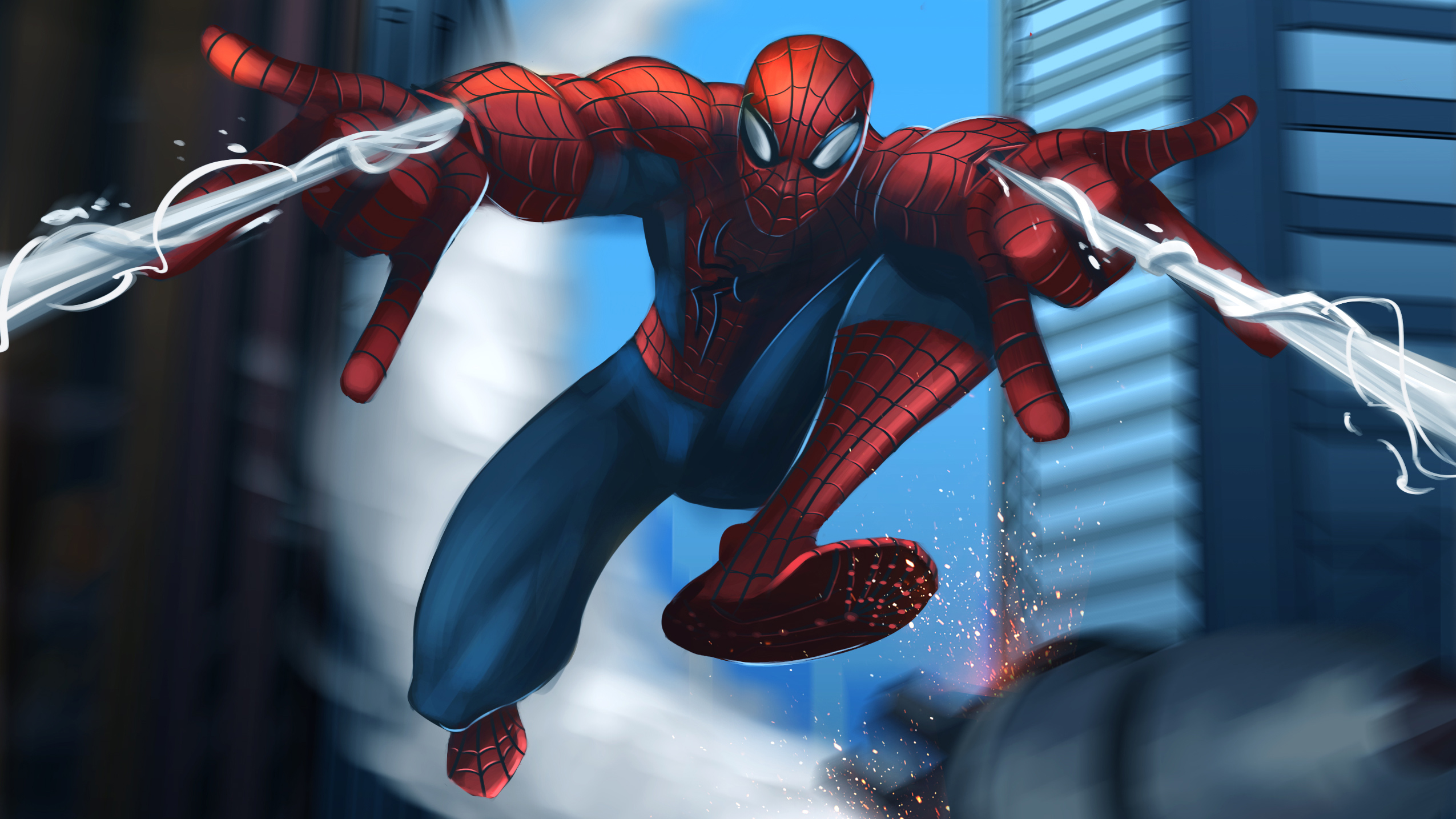 spiderman shooting web at screen