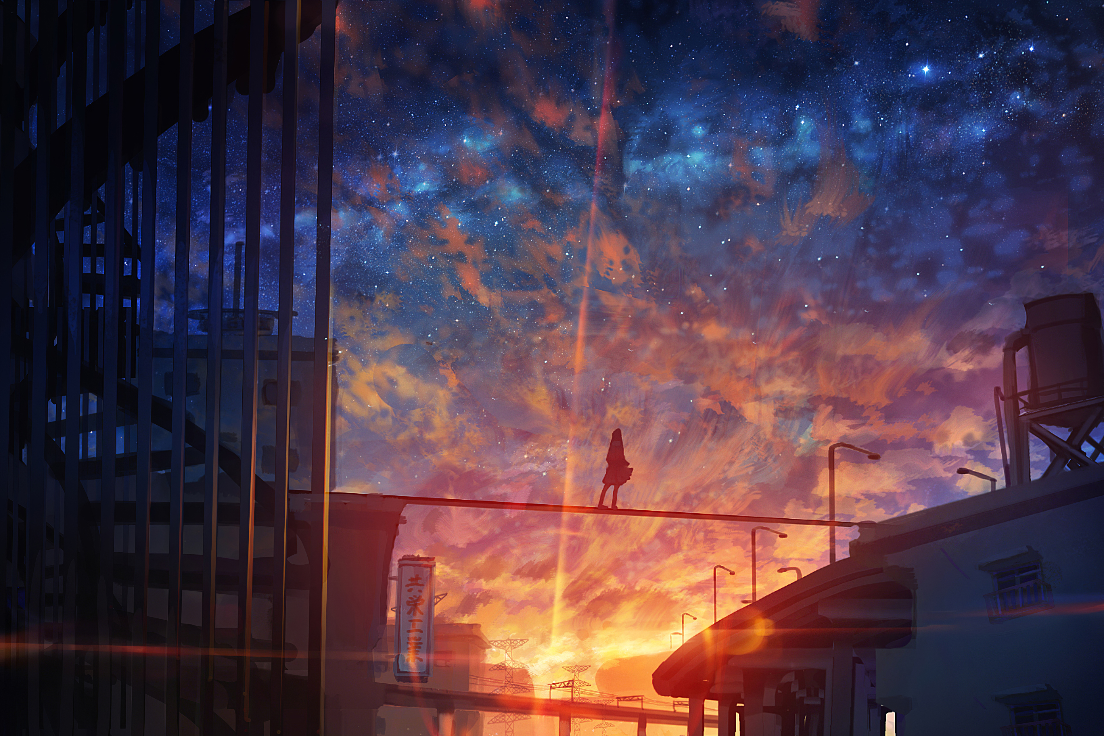 Mobile wallpaper: Anime, Sky, City, 692357 download the picture for free.