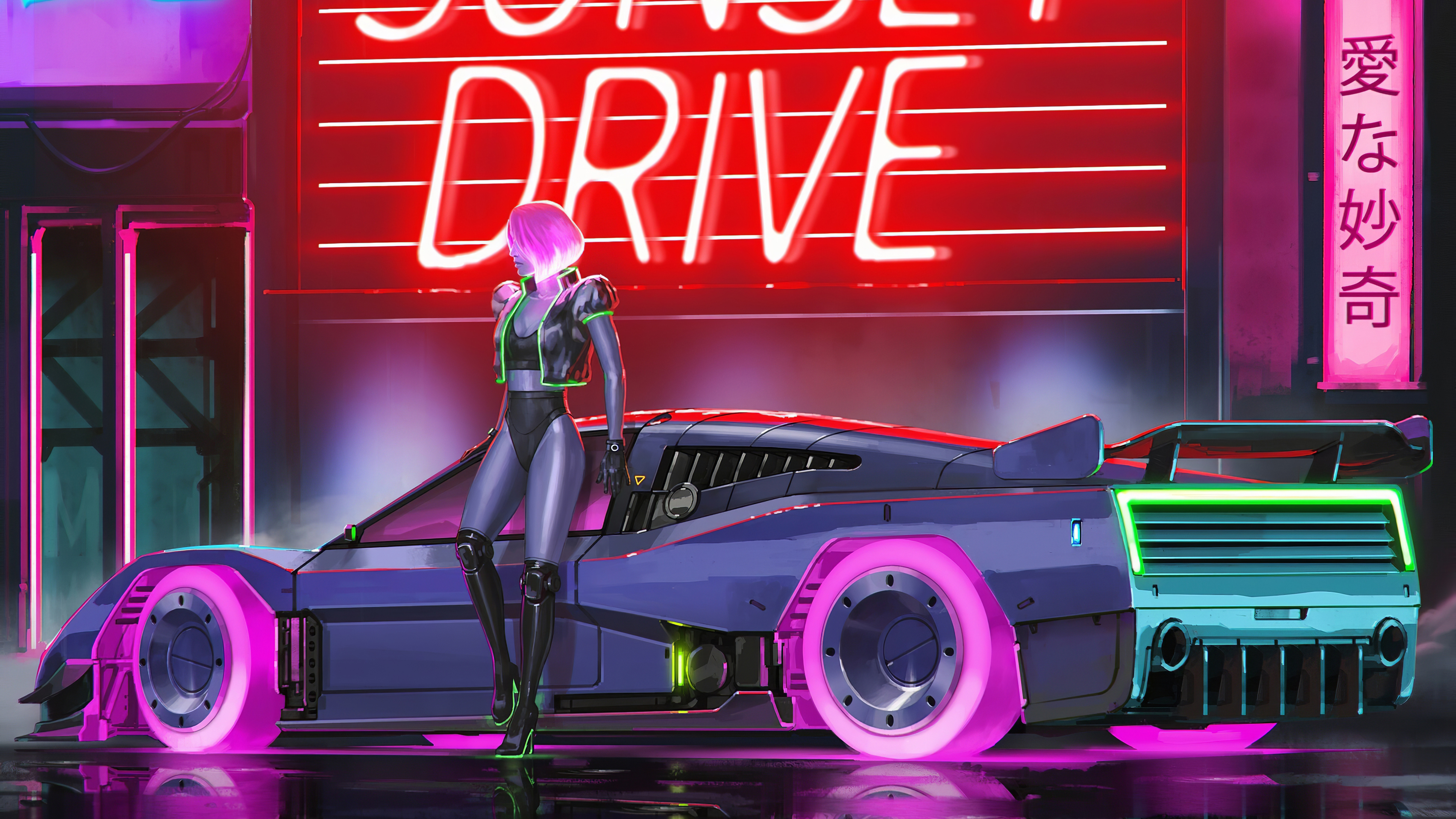 Sunset Drive Synthwave 4k HD Artist Wallpapers Images.