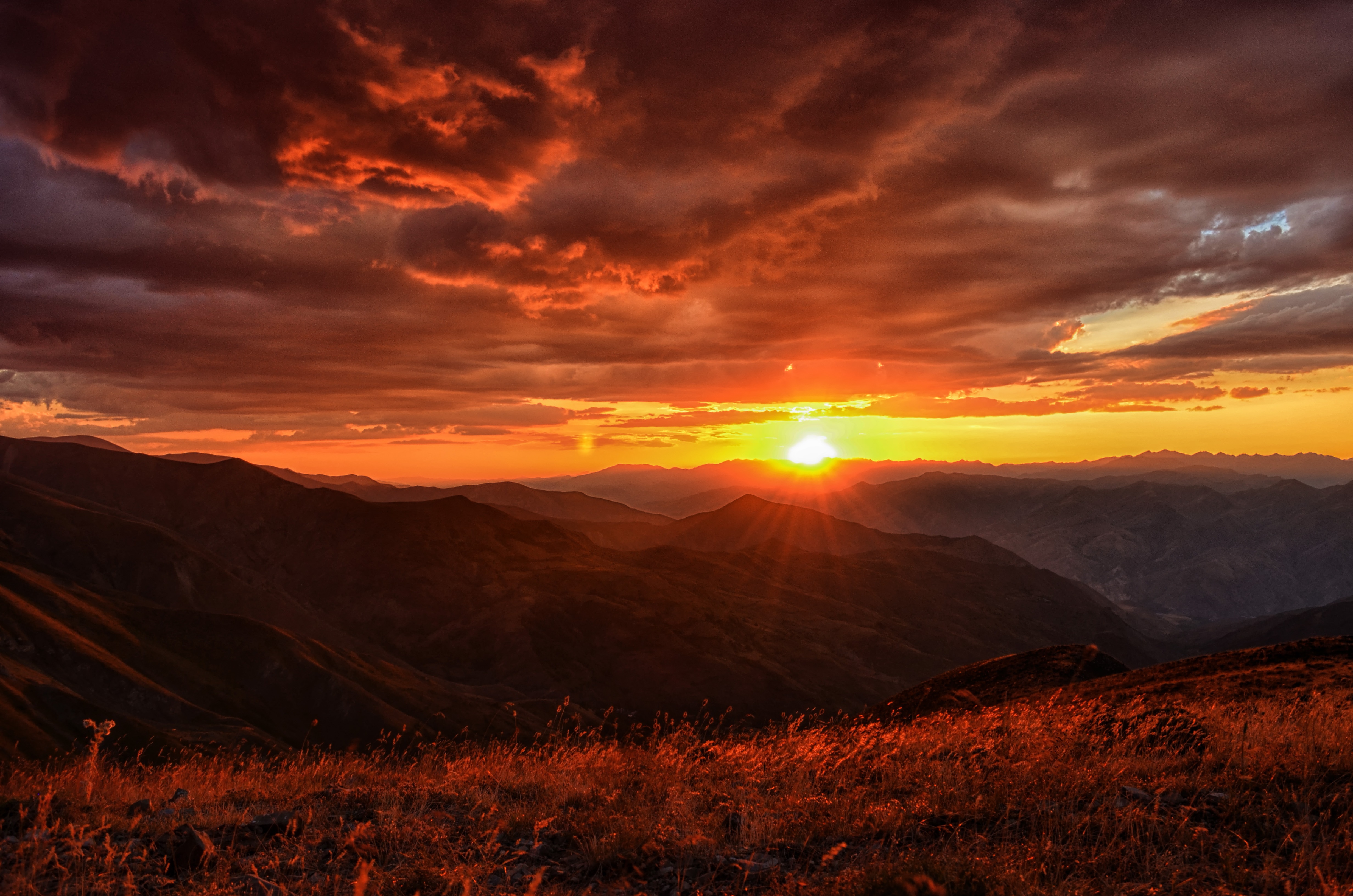 Sunset Landscape Mountains Clouds 4k Wallpaper,HD Nature Wallpapers,4k