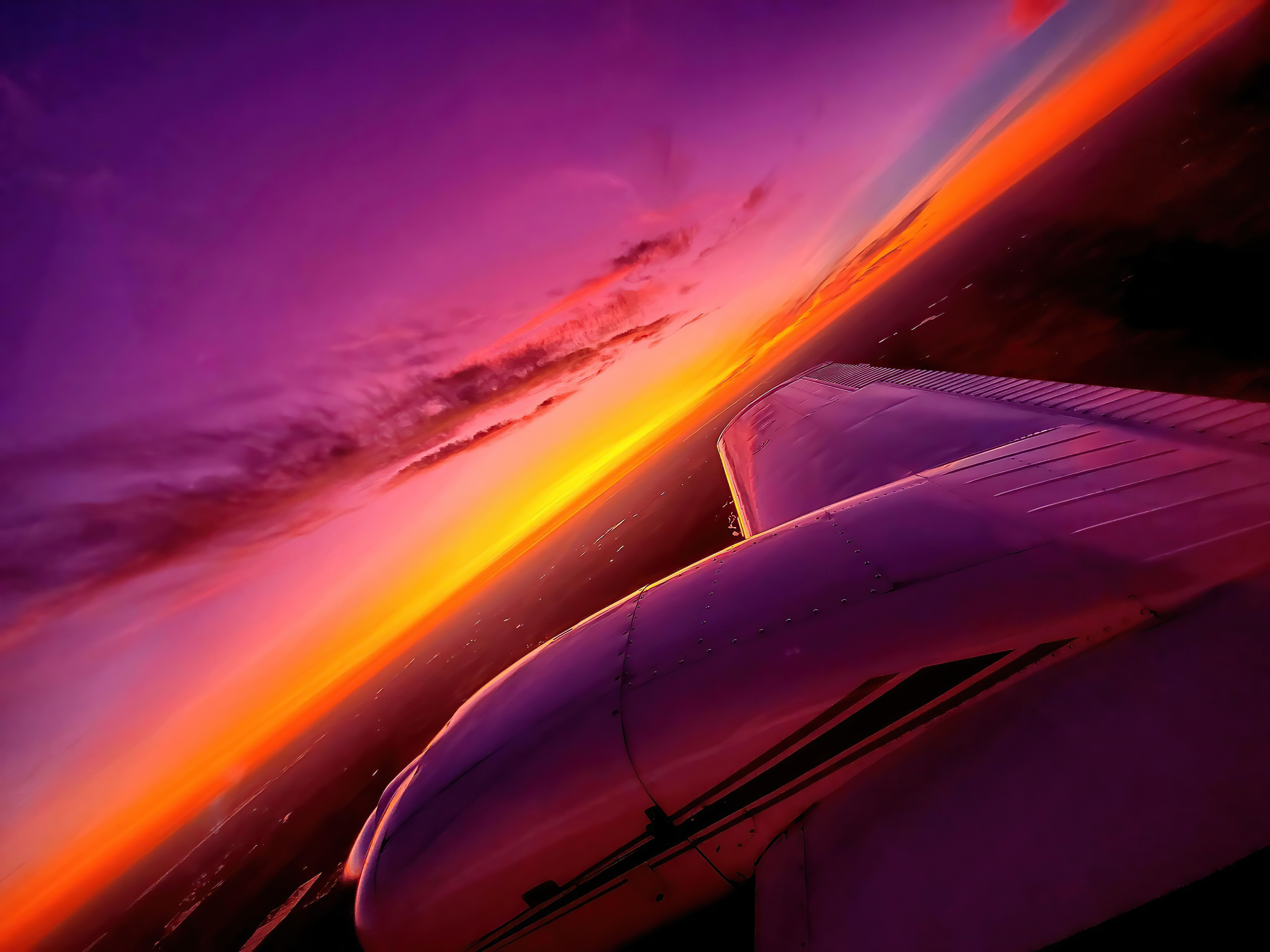 Synthwave Sunset Plane View 4K Wallpaper