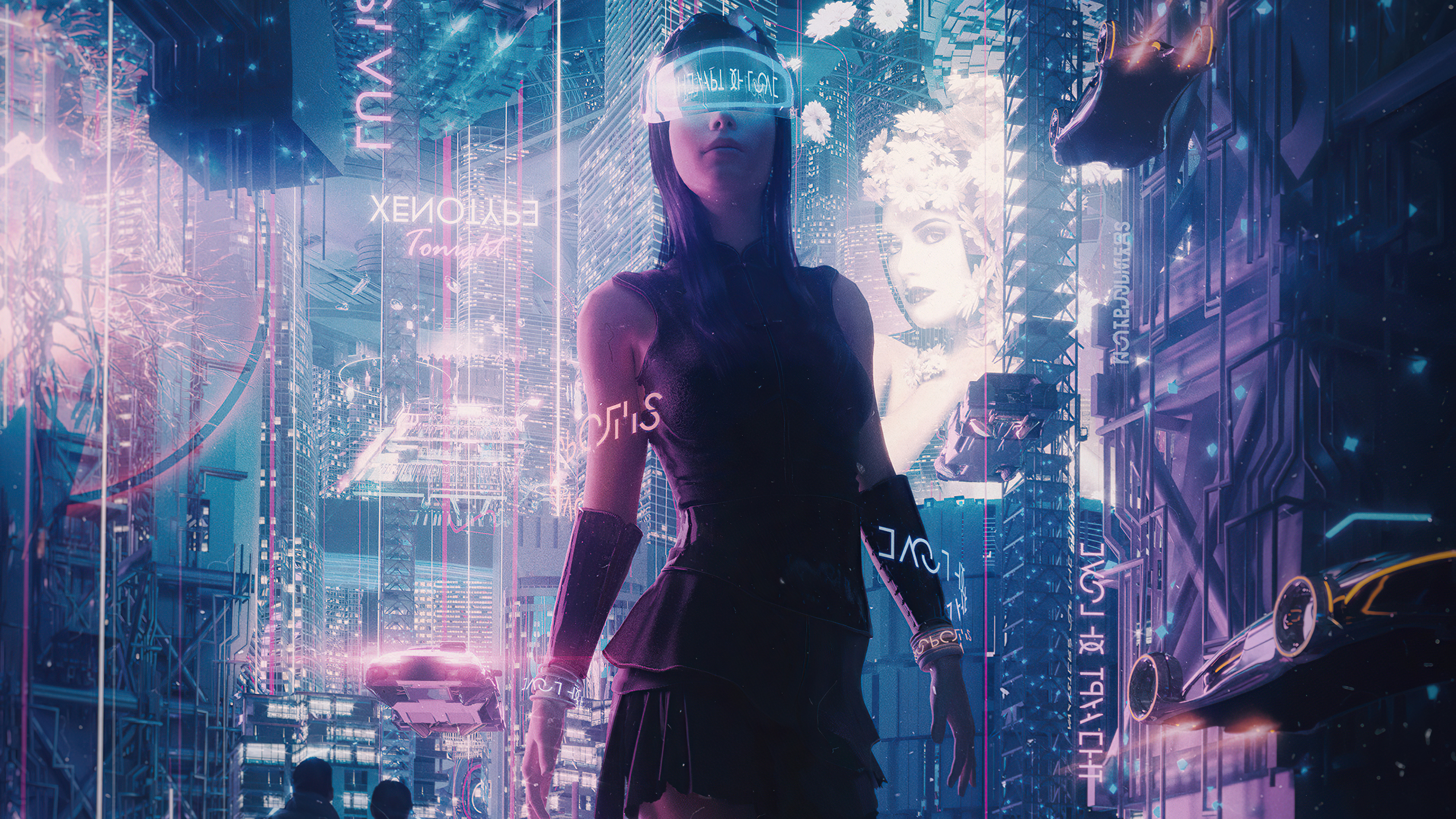 Wallpaper 4k Girl With Dog In Cyber City 4k Wallpaper