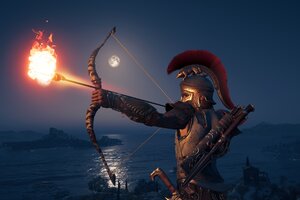 4k Assassins Creed Odyssey Bow And Arrow (1336x768) Resolution Wallpaper