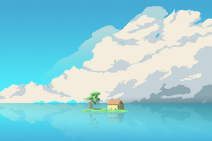 8 Bit Artwork House Island In Middle Of Water (1280x1024) Resolution Wallpaper