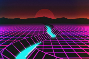 80s Synthwave Landscape Mountain View Wallpaper