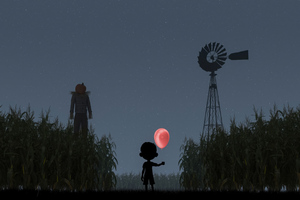 A Boy With Balloon Walking In Field (320x240) Resolution Wallpaper