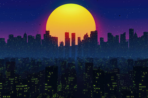 A Fusion Of Modern City And Synthwave Sun Wallpaper
