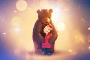 A Girl And Her Gentle Bear (2880x1800) Resolution Wallpaper