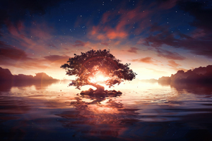 A Lonely Tree In A Surreal Sunrise (1360x768) Resolution Wallpaper
