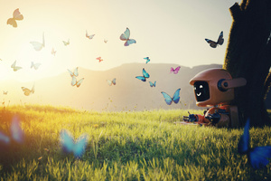 A Robot Enjoying Summer On A Grass Field (1440x900) Resolution Wallpaper