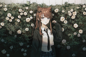 Adorable Anime Schoolgirl With A Background Of Flowers Wallpaper