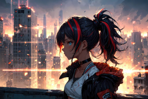 Ai Anime Girl In Big City (2048x2048) Resolution Wallpaper