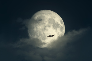 Airplane Silhouette Against Full Moon (7680x4320) Resolution Wallpaper