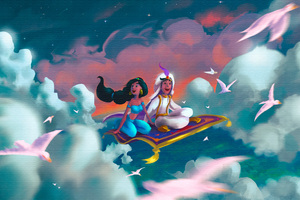 Aladdin And Jasmine Art (1336x768) Resolution Wallpaper