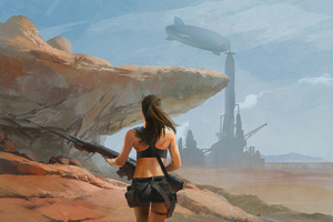 Alone Warrior Girl With Gun (2560x1440) Resolution Wallpaper