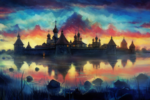 Amazing Painting Monastery Sky
