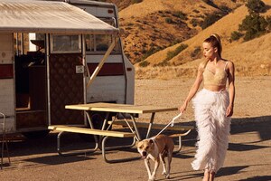 Amber Heard Allure 2017 With Dog (320x240) Resolution Wallpaper